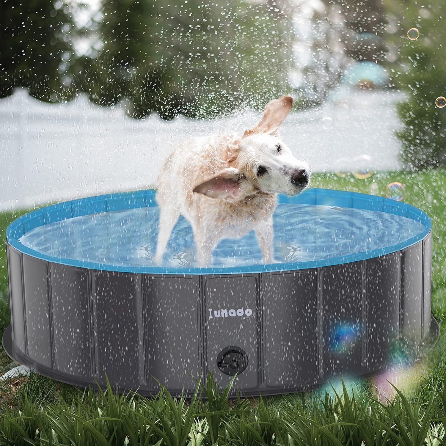 Thumbnail 6 de lunaoo Dog Paddling Pool Foldable Pet Swimming Pool (120 x 30 cm) – portable PVC dog bath tub, light blue