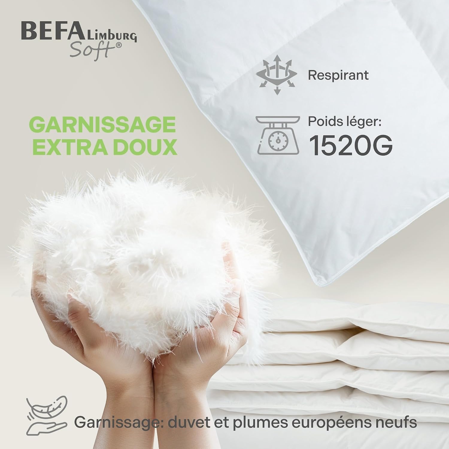 Thumbnail 4 de BEFA SOFT couette en plumes 90% + duvet 10% toute l’année 155x220 cm