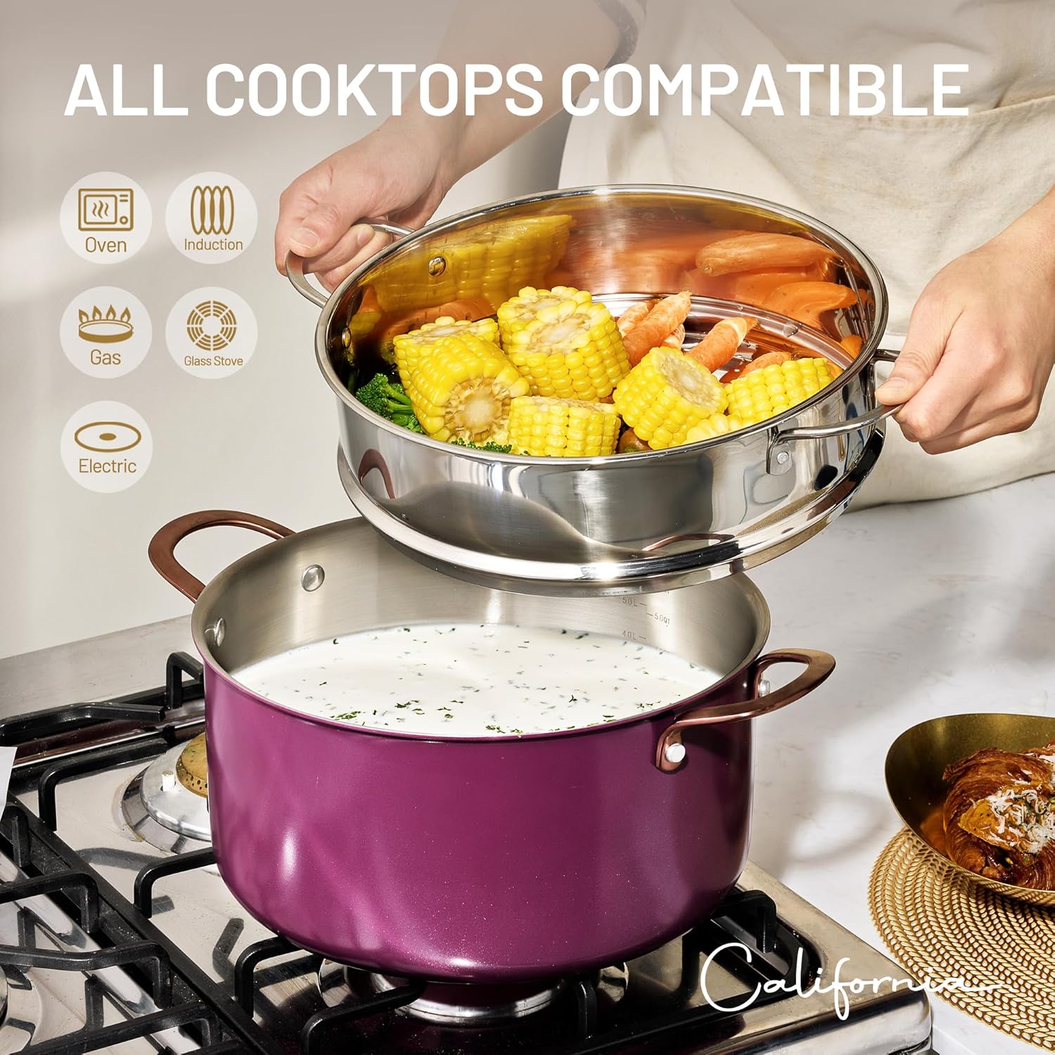 Detalle de CAROTE 8QT stainless stockpot for even heating