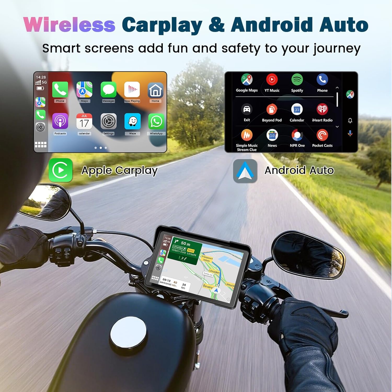 Detalle 2 de Pantalla Moto Carplay 7” táctil impermeable