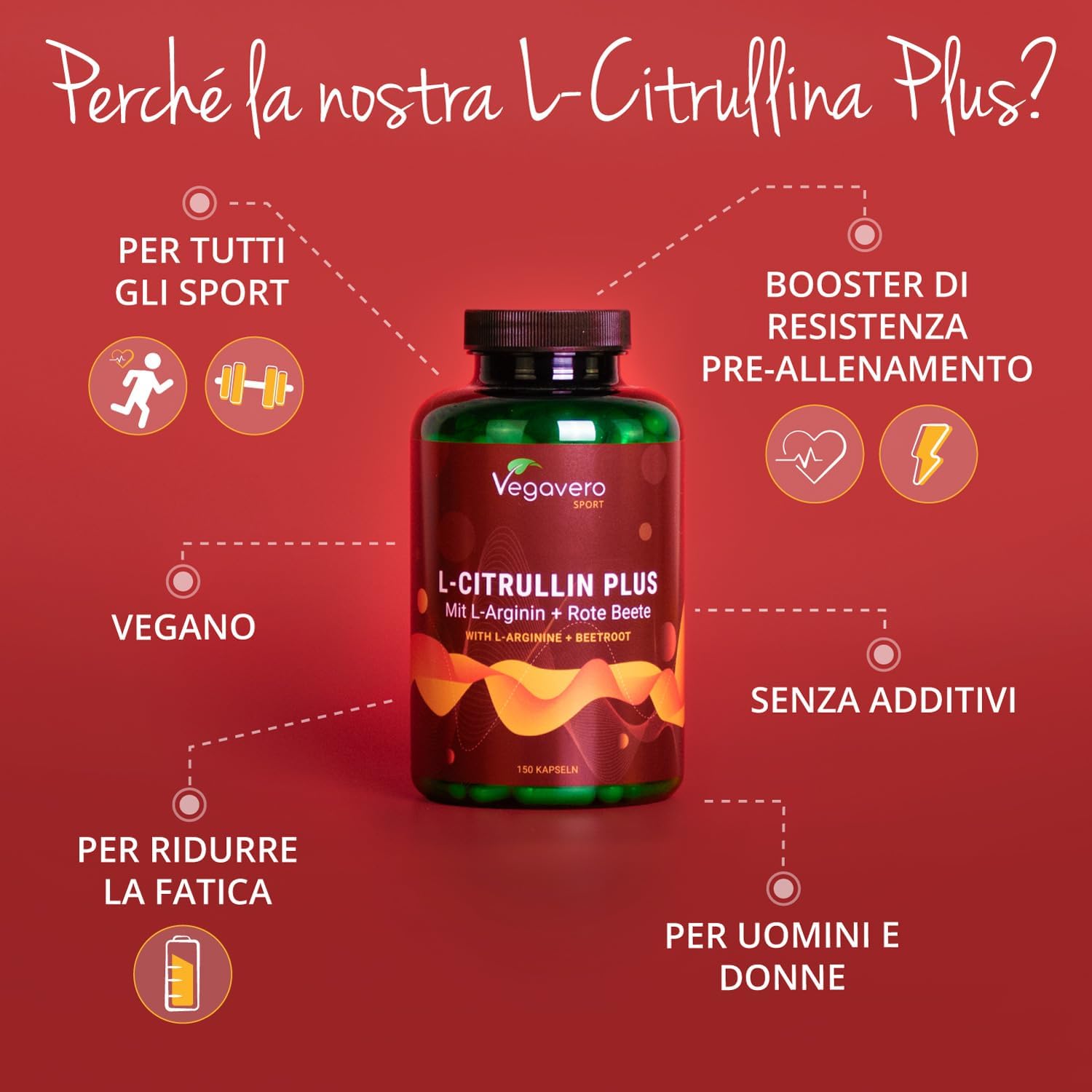 Thumbnail 3 de Vegavero L-Citrullina + L-Arginina 2946 mg (citrullina malato) con barbabietola, 150 capsule vegane