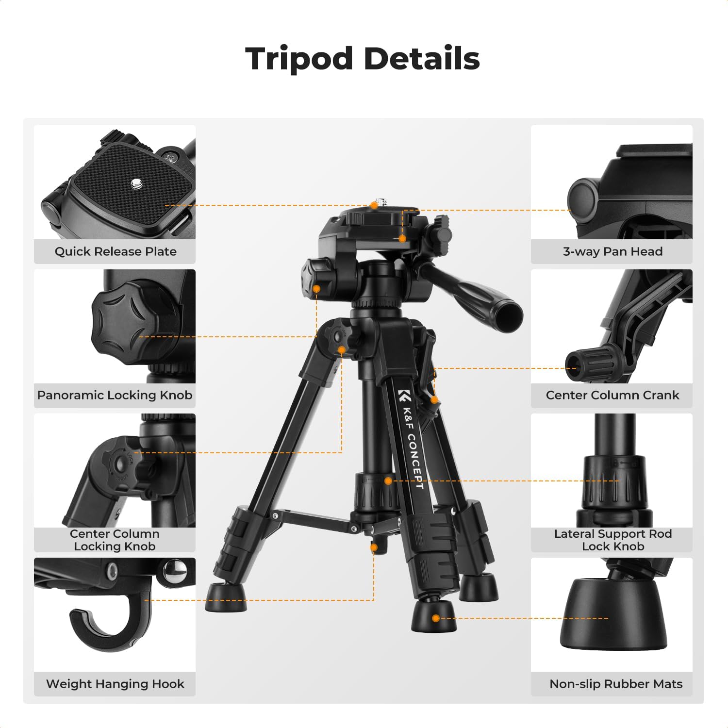 Detalle 2 de K&F CONCEPT S233A0 mini tripod 24.8