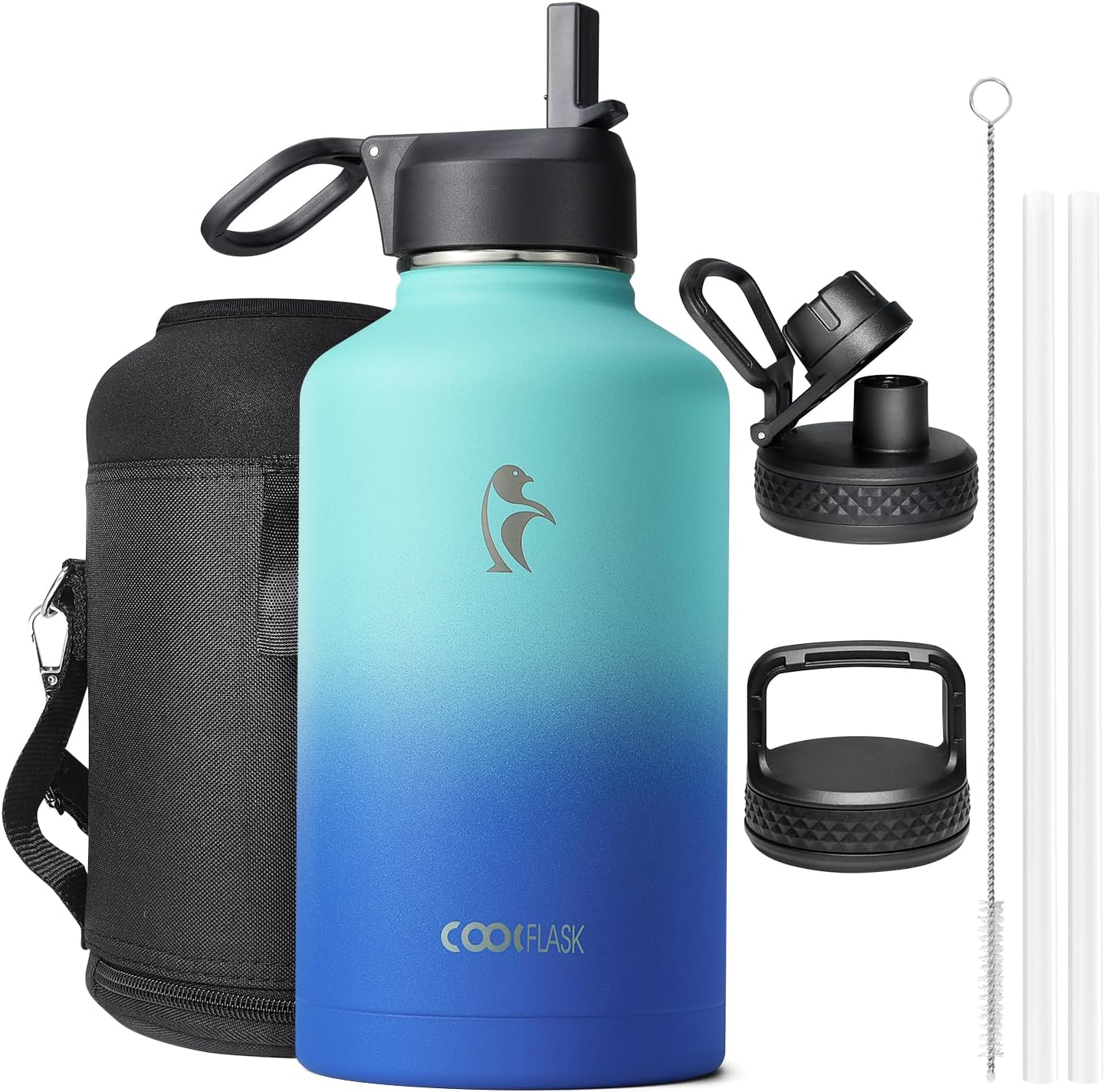 Detalle de Coolflask Botella de Agua Aislada 2L con 3 tapas
