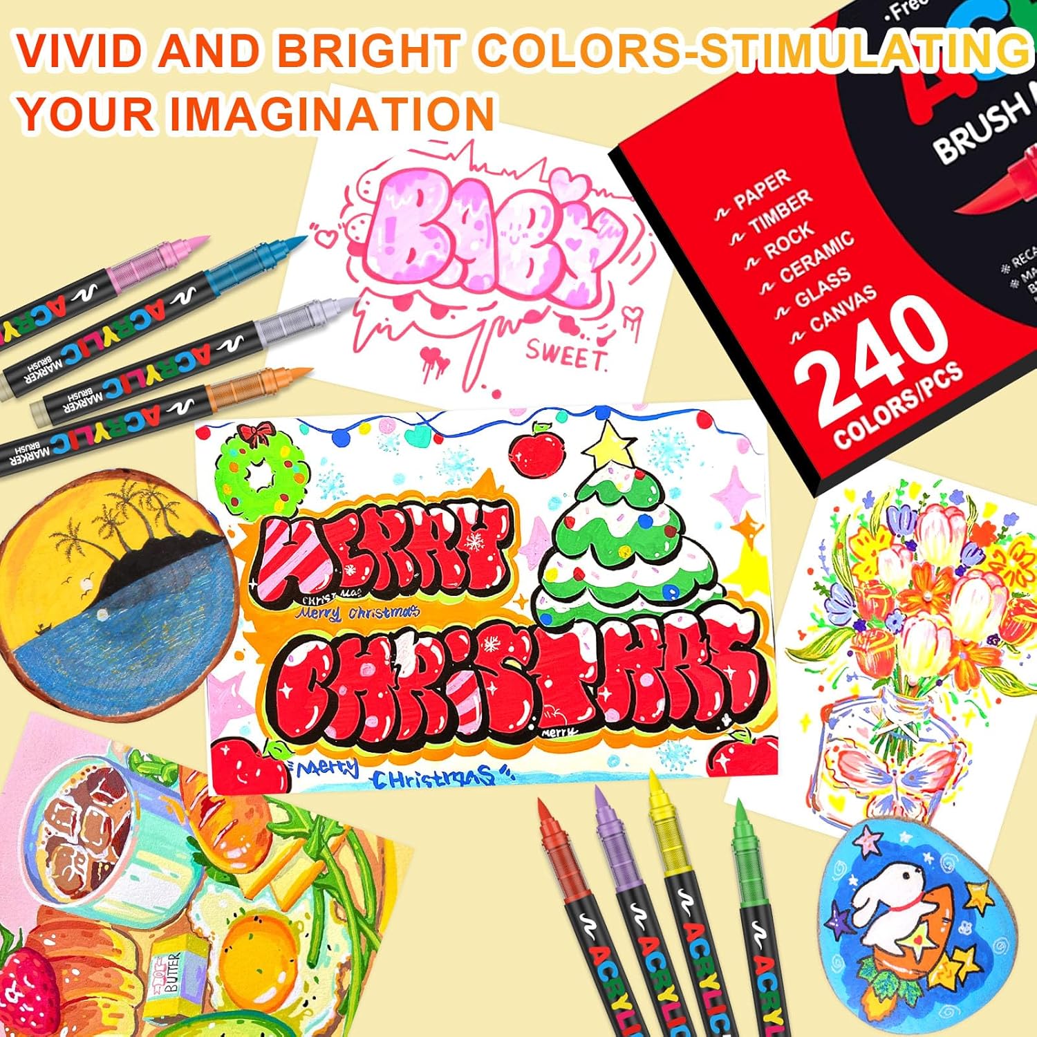 Thumbnail 4 de Laconile 240 Couleurs – marqueurs acryliques à pointe pinceau (240) pour coloriage, calligraphie et supports variés