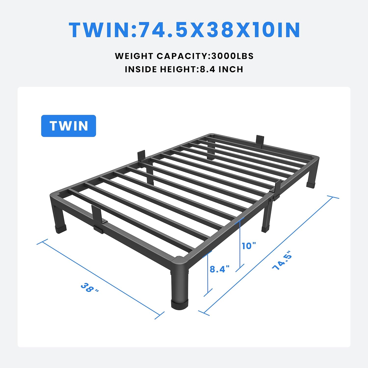 Thumbnail 1 de MAF 10 Inch Twin Size Metal Platform Bed Frame with Round Corner Legs