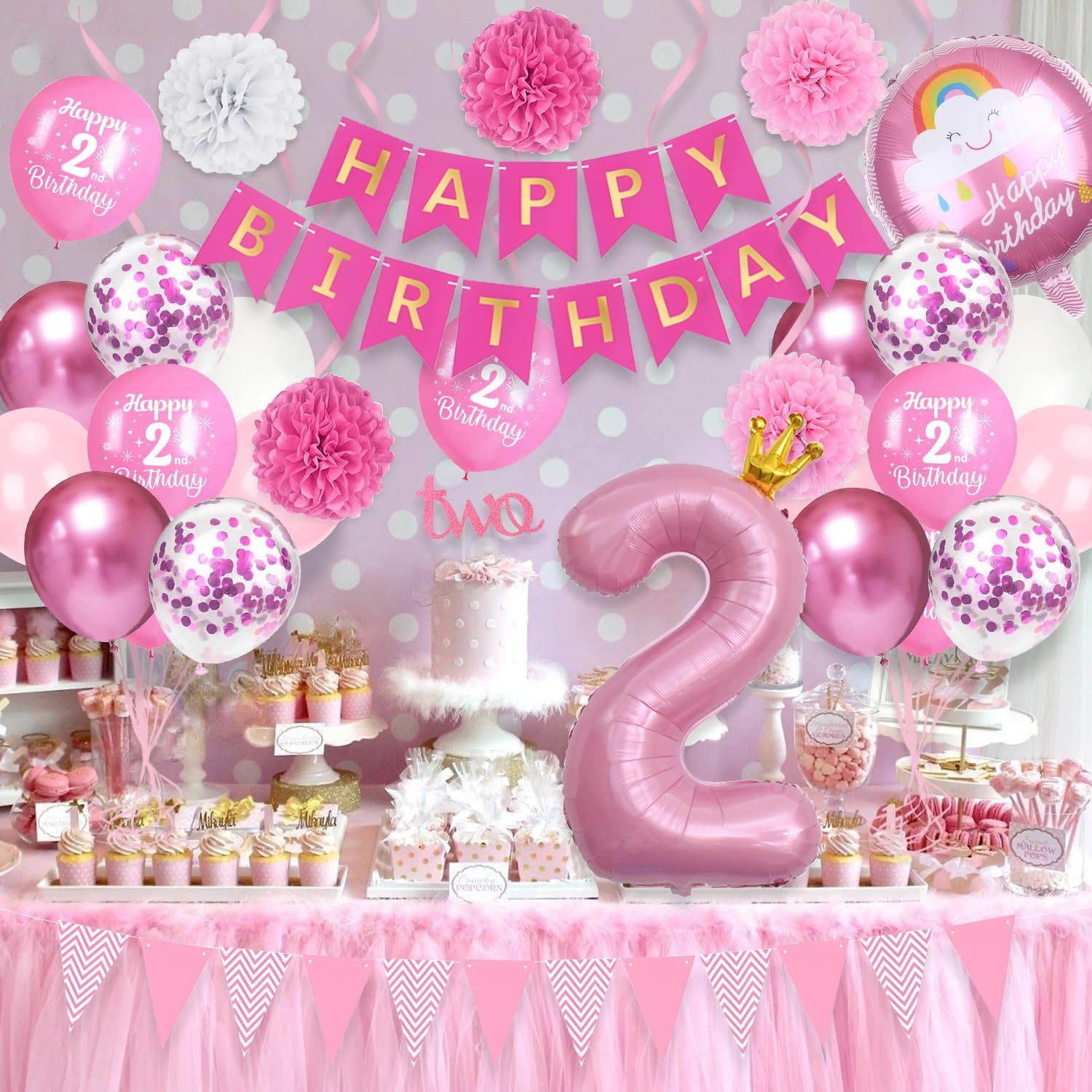Thumbnail 5 de 2nd Birthday Decorations for Girls Pink Set