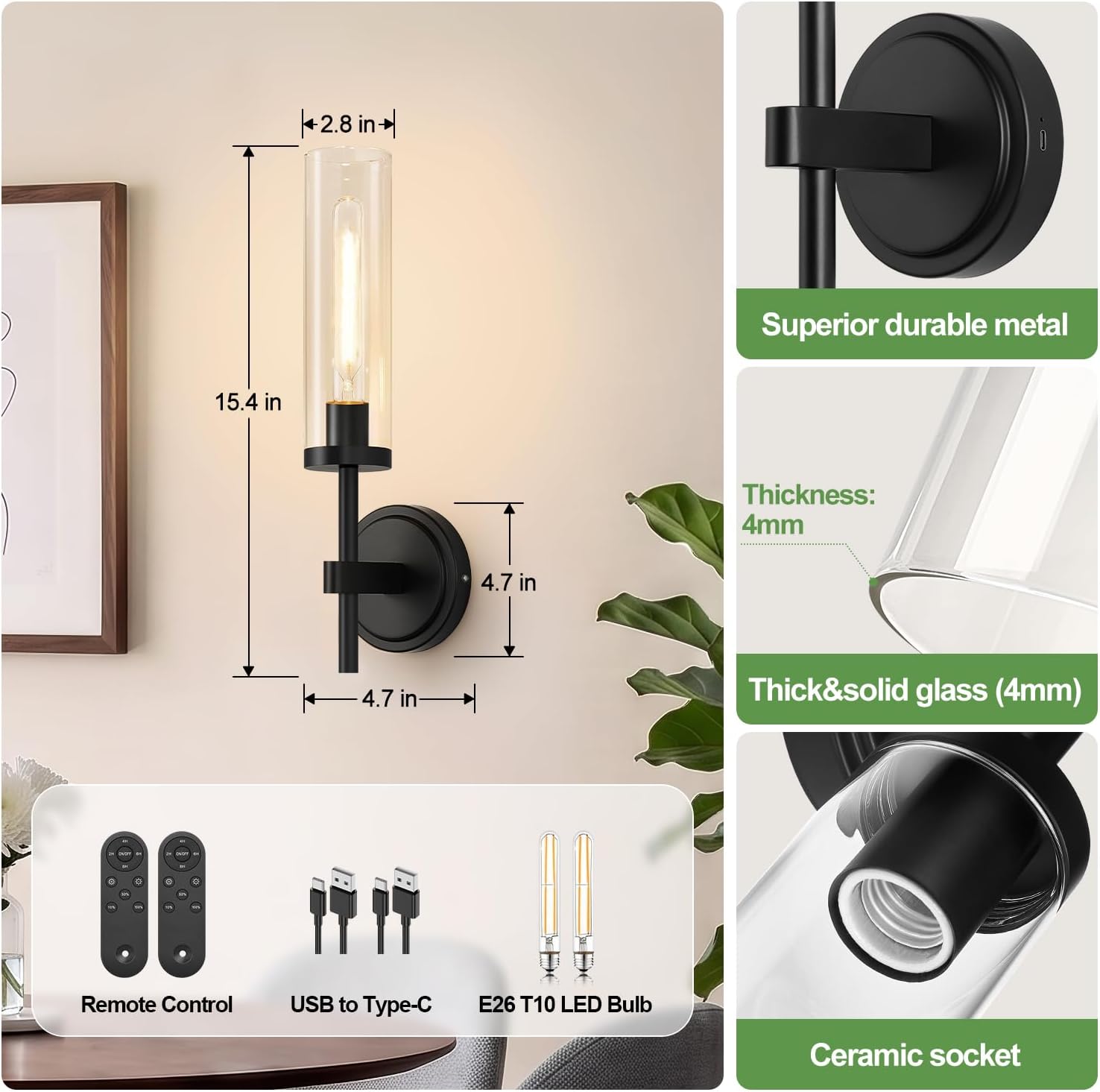 Detalle 2 de Rechargeable Wall Sconces, Set of 2