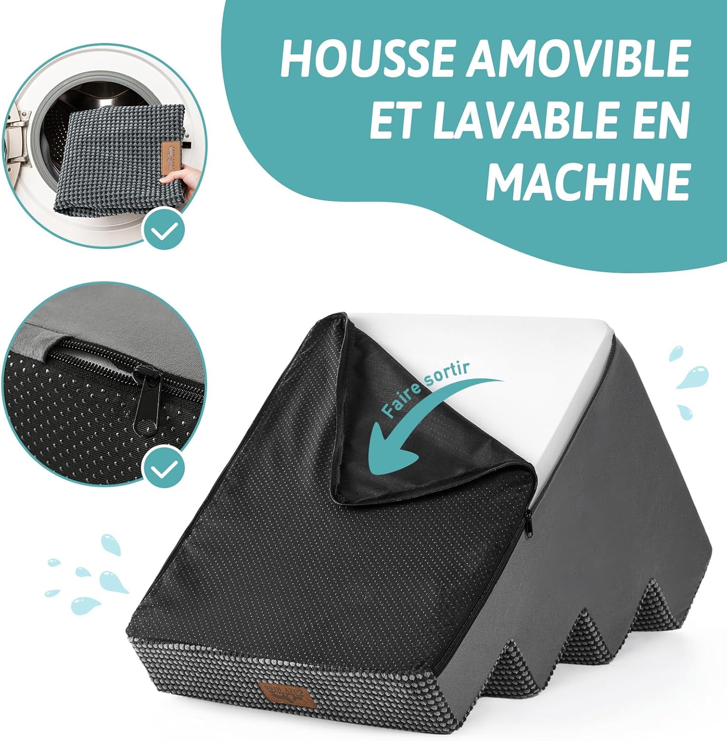 Detalle de COZY KISS Escaliers pour Chiens à 4 Marches – 60x45x45 cm, Gris Foncé