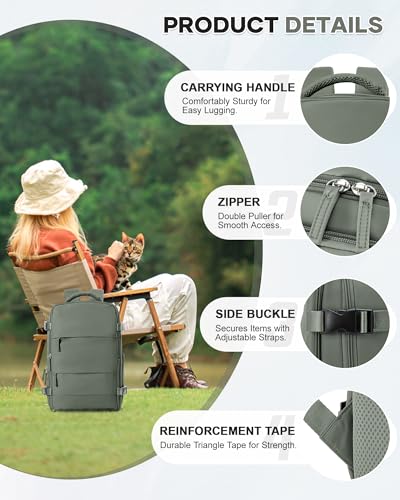 Thumbnail 7 de HPLQQ Mochila de cabina para avión 40x20x25 (Ryanair) con apertura 180° y compartimento para portátil — verde militar