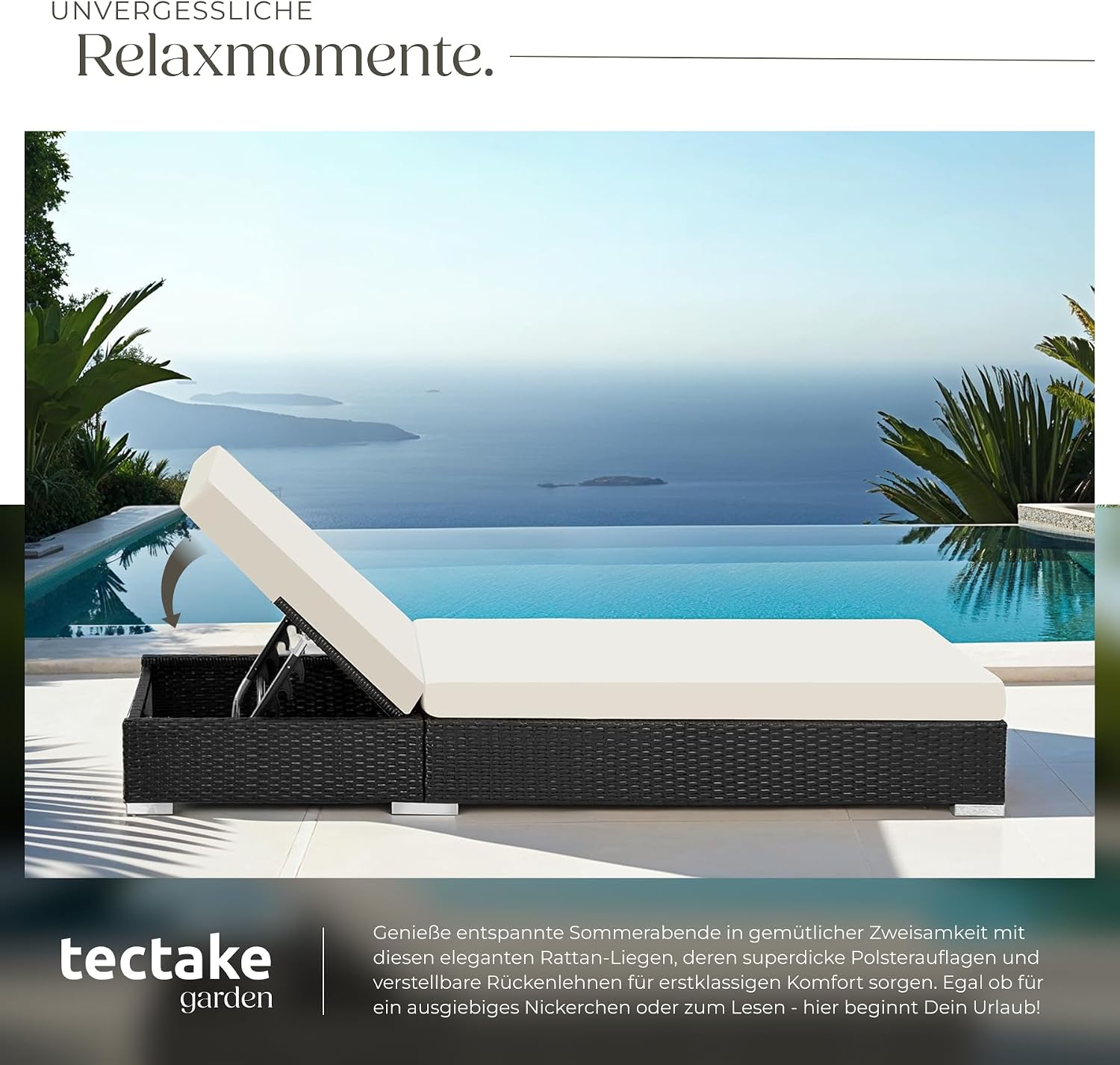 Detalle de tectake® 2er Garten Lounge Sonnenliegen-Set mit Tisch – Aluminium & Outdoor Poly Rattan, inkl. 2 Bezugsets und Schutzhülle