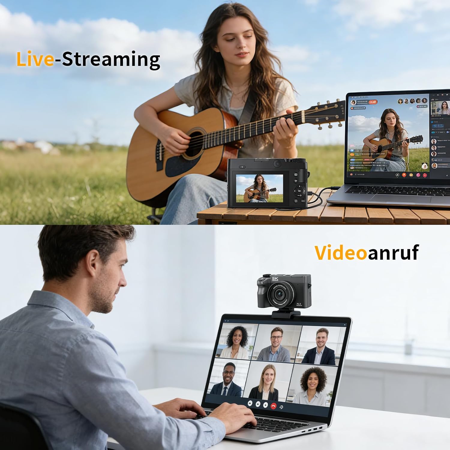 Detalle 2 de Digitalkamera 5K 75MP Dual-Kamera mit WLAN – ideal für Einsteiger mit Vlogging-Ansatz