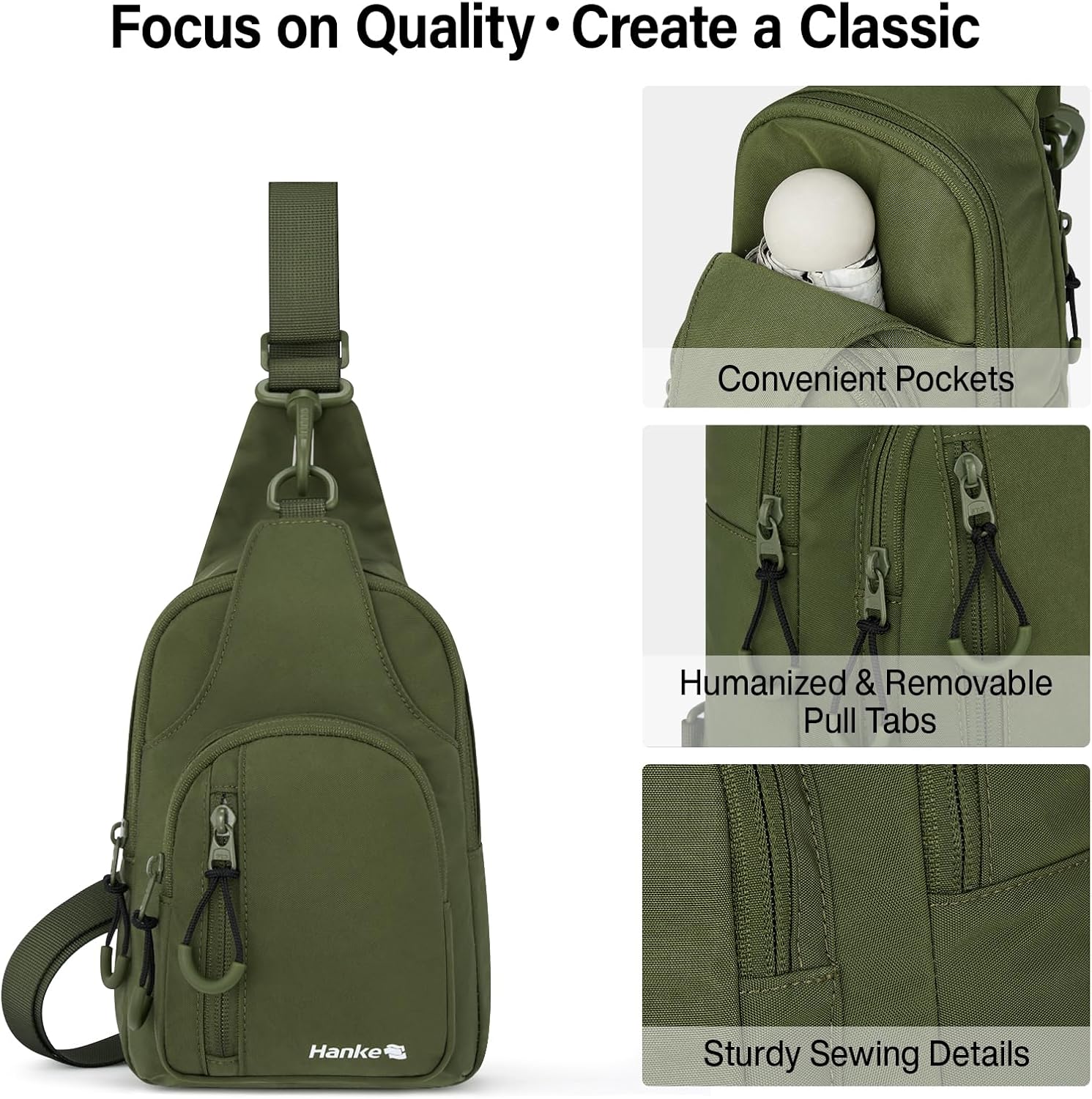 Detalle de Hanke women’s cross body bag – water-resistant, multi-pocket sling for travel, cycling and day trips