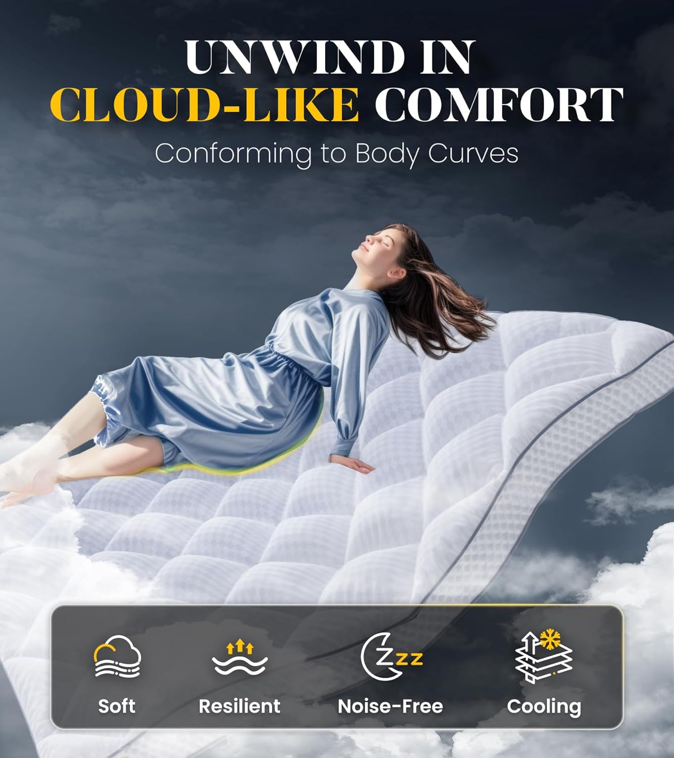 Thumbnail 2 de 3 Inch Ultra-Fluffy Memory Foam Topper Queen