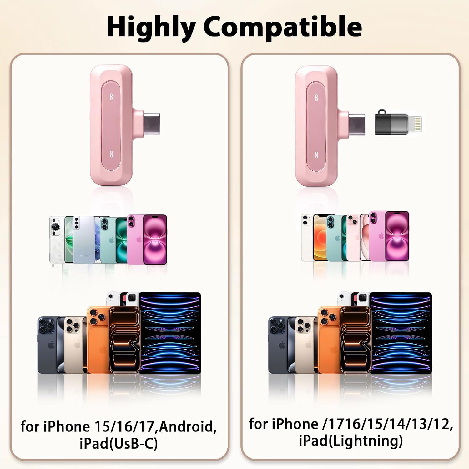 Detalle 2 de Uewpv J3 Wireless Lavalier Microphone, Rose Pink, USB-C, Noise Cancellation