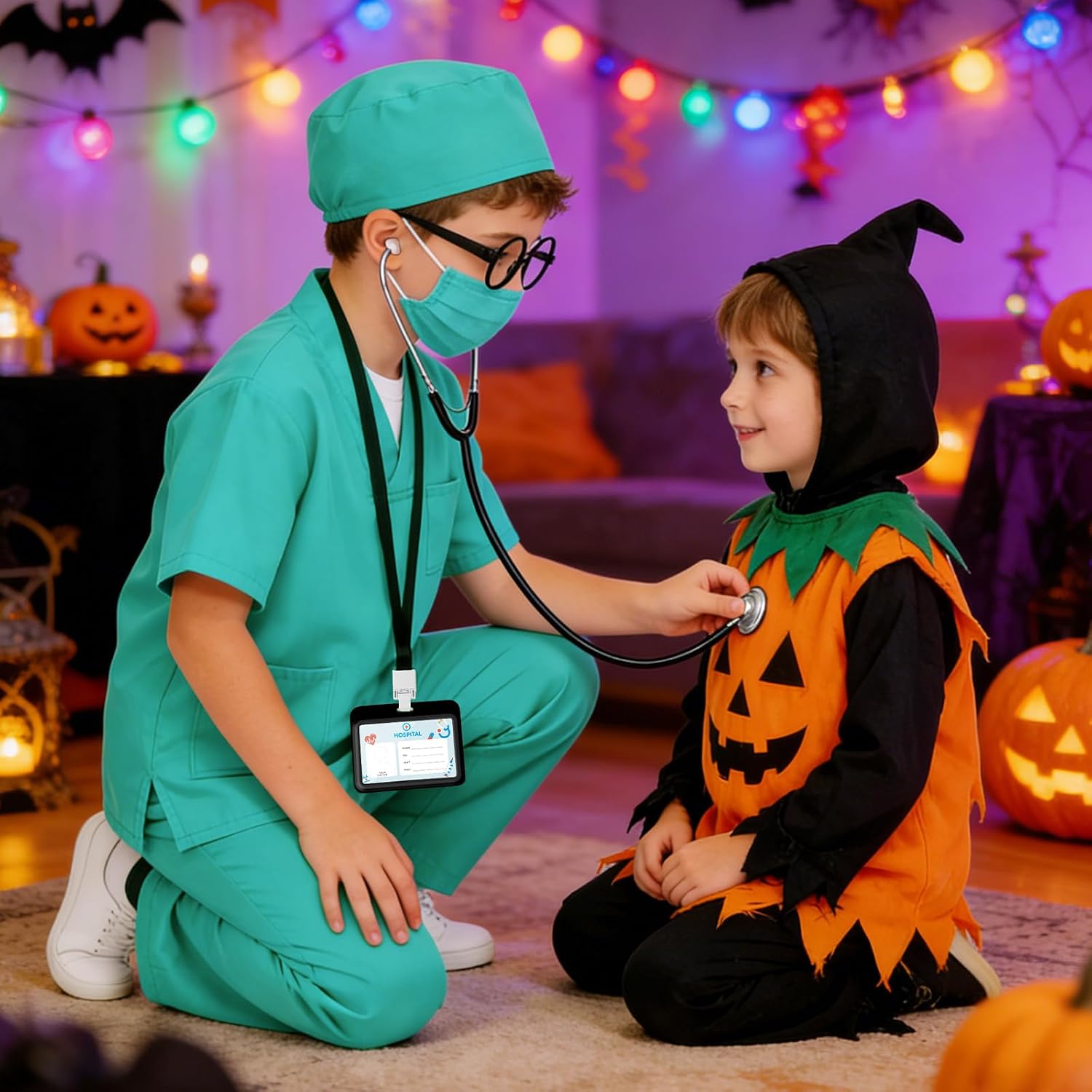 Detalle 2 de Wuclad 7-Piece Kids Doctor Costume with Scrubs and Working Stethoscope