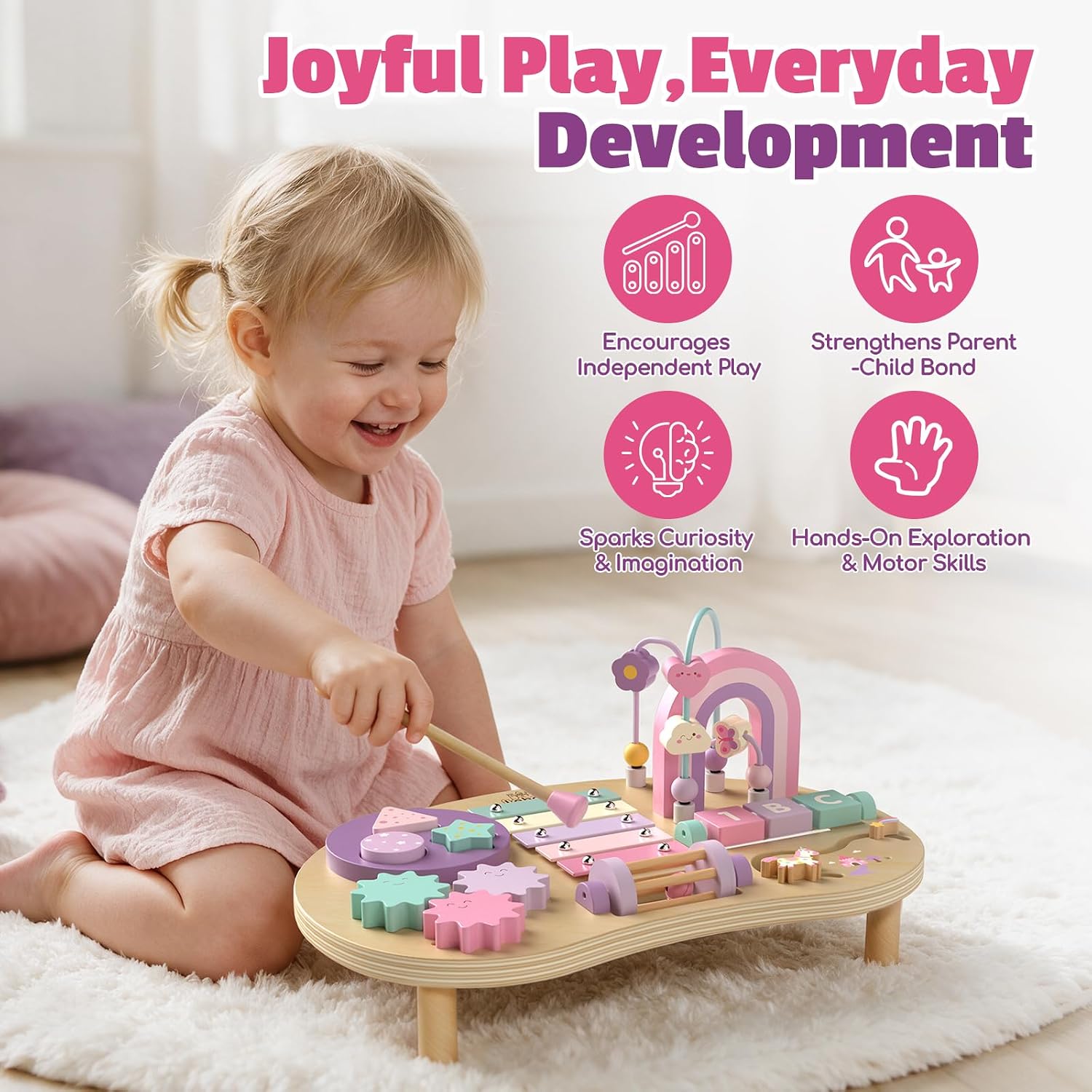 Detalle 2 de Lehoo Castle Wooden Activity Table, 7-in-1