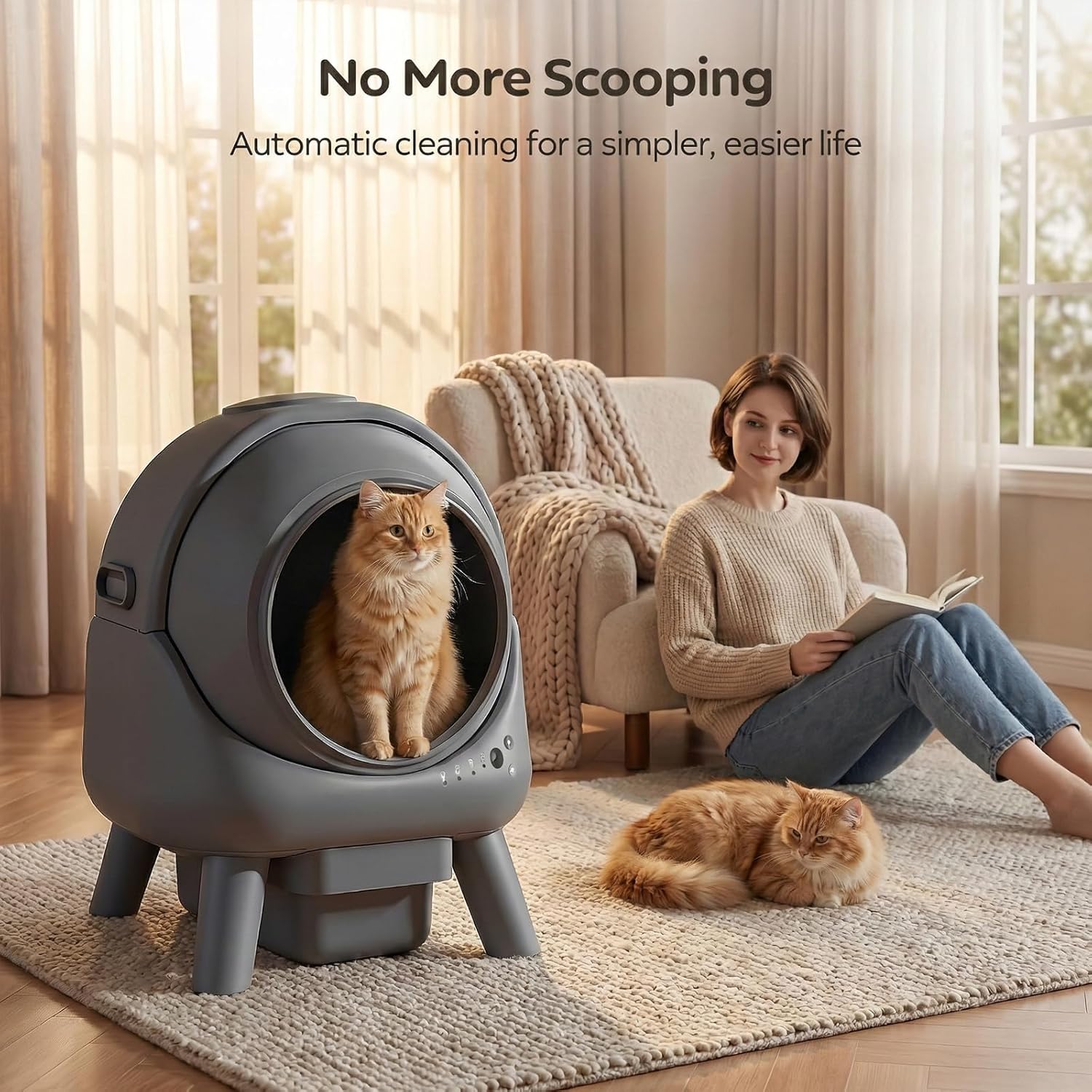 Detalle de Beokeo Automatic Litter Box: Self-Cleaning, App-Controlled for Multiple Cats