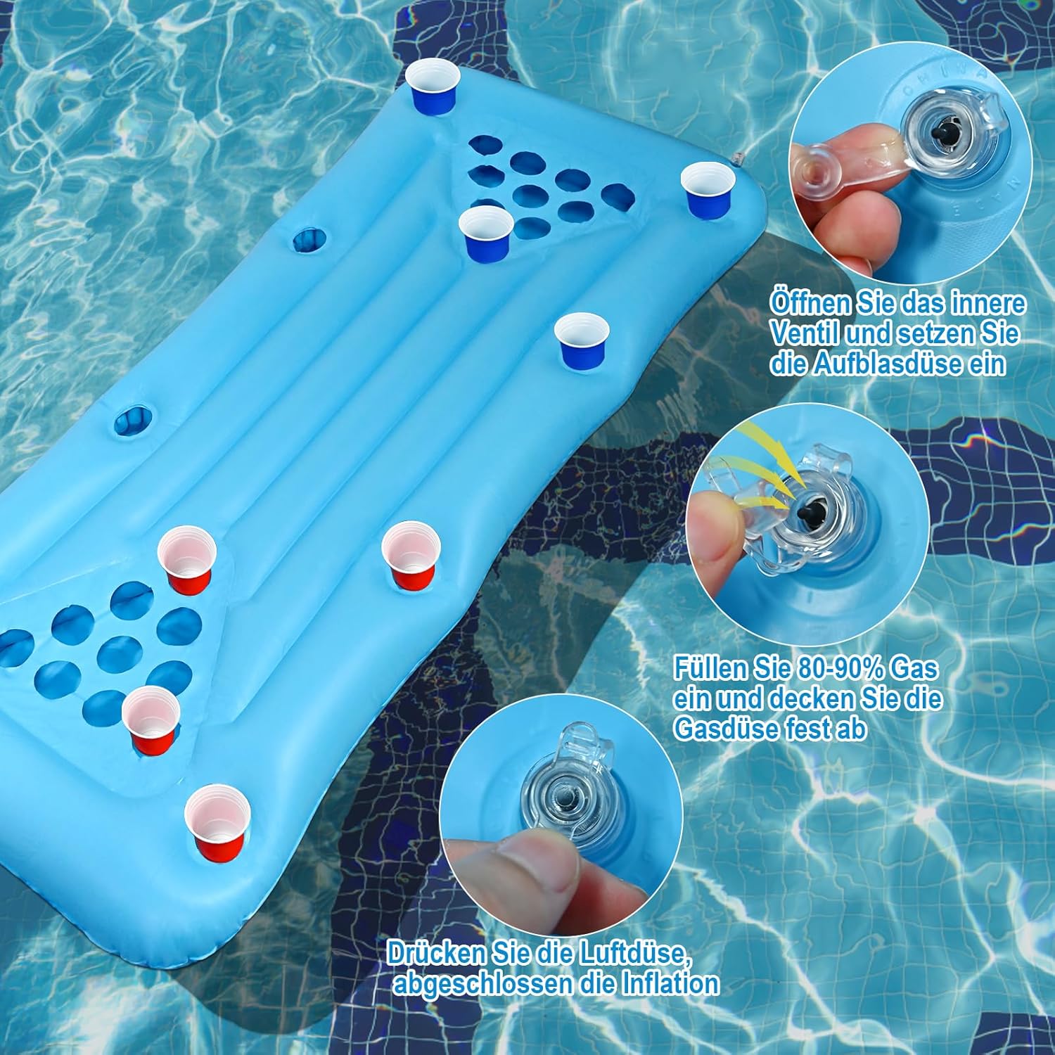 Thumbnail 3 de Faburo Aufblasbare Luftmatratze Schwimm Party Tisch 175x75x15 cm – faltbar, ohne Becher