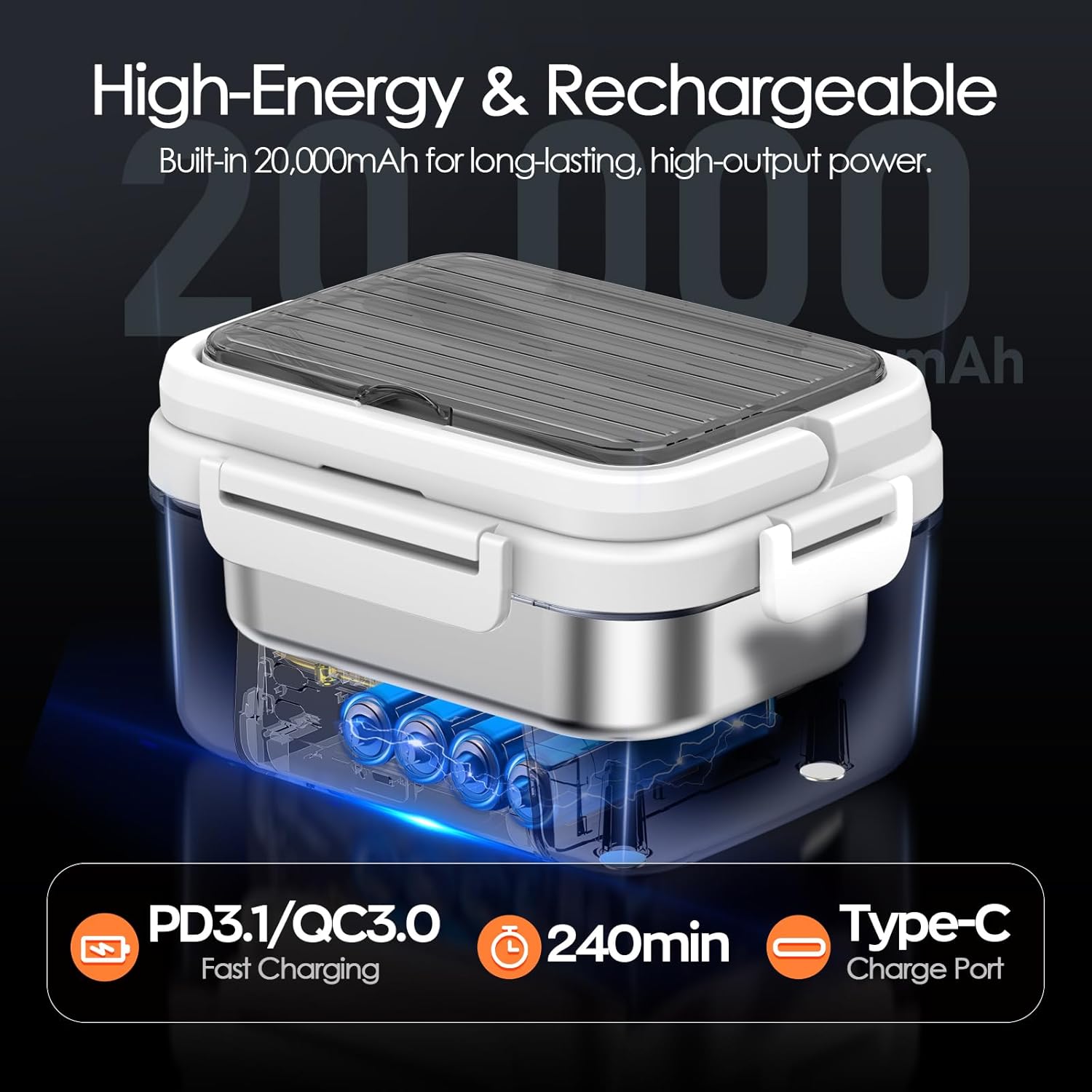 Thumbnail 3 de Odopok Cordless Electric Lunch Box: 6.3 Cup, 100W Self-Heating with 20000mAh Battery