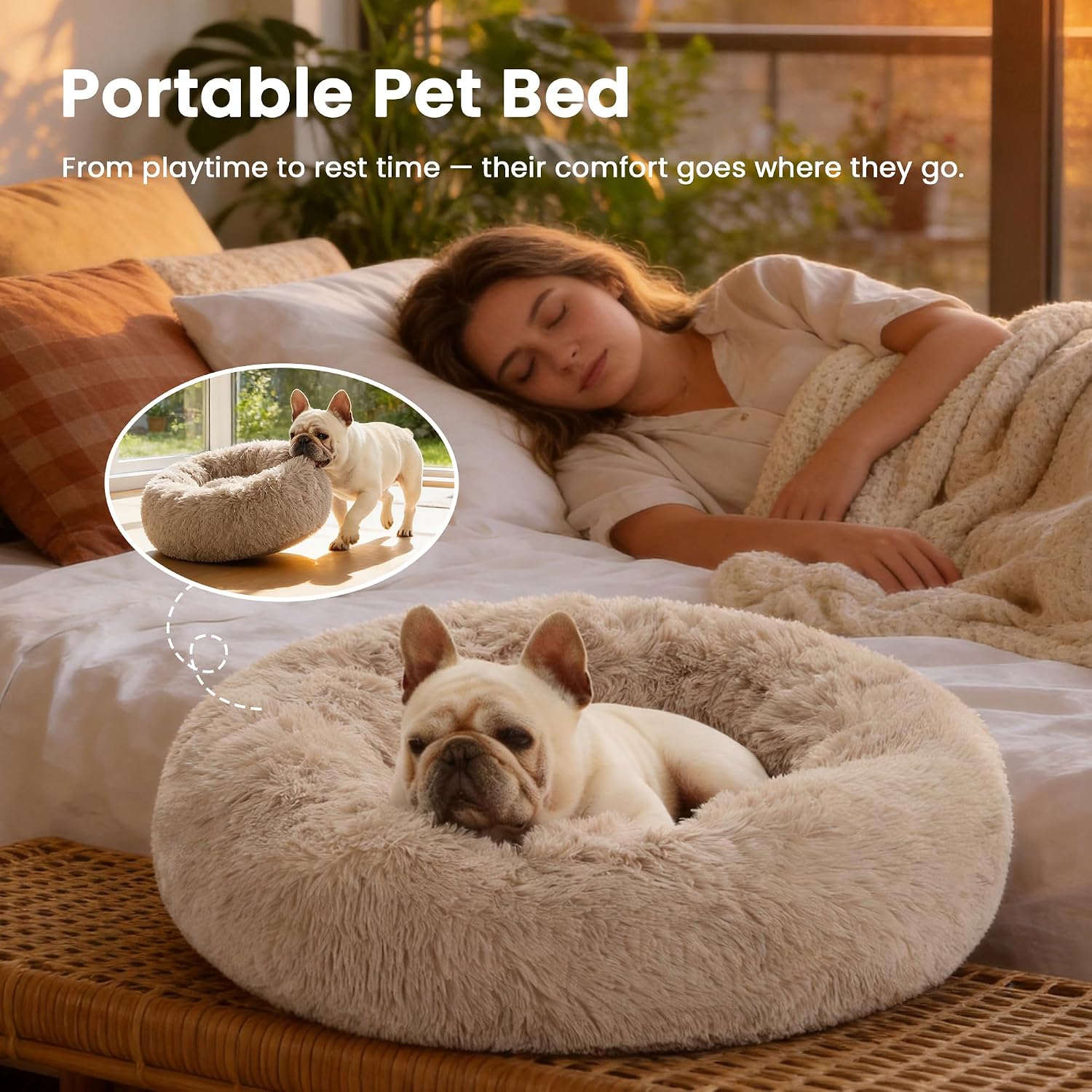 Detalle de Love's cabin 24-Inch Faux-Fur Donut Cat Bed with Raised Rim