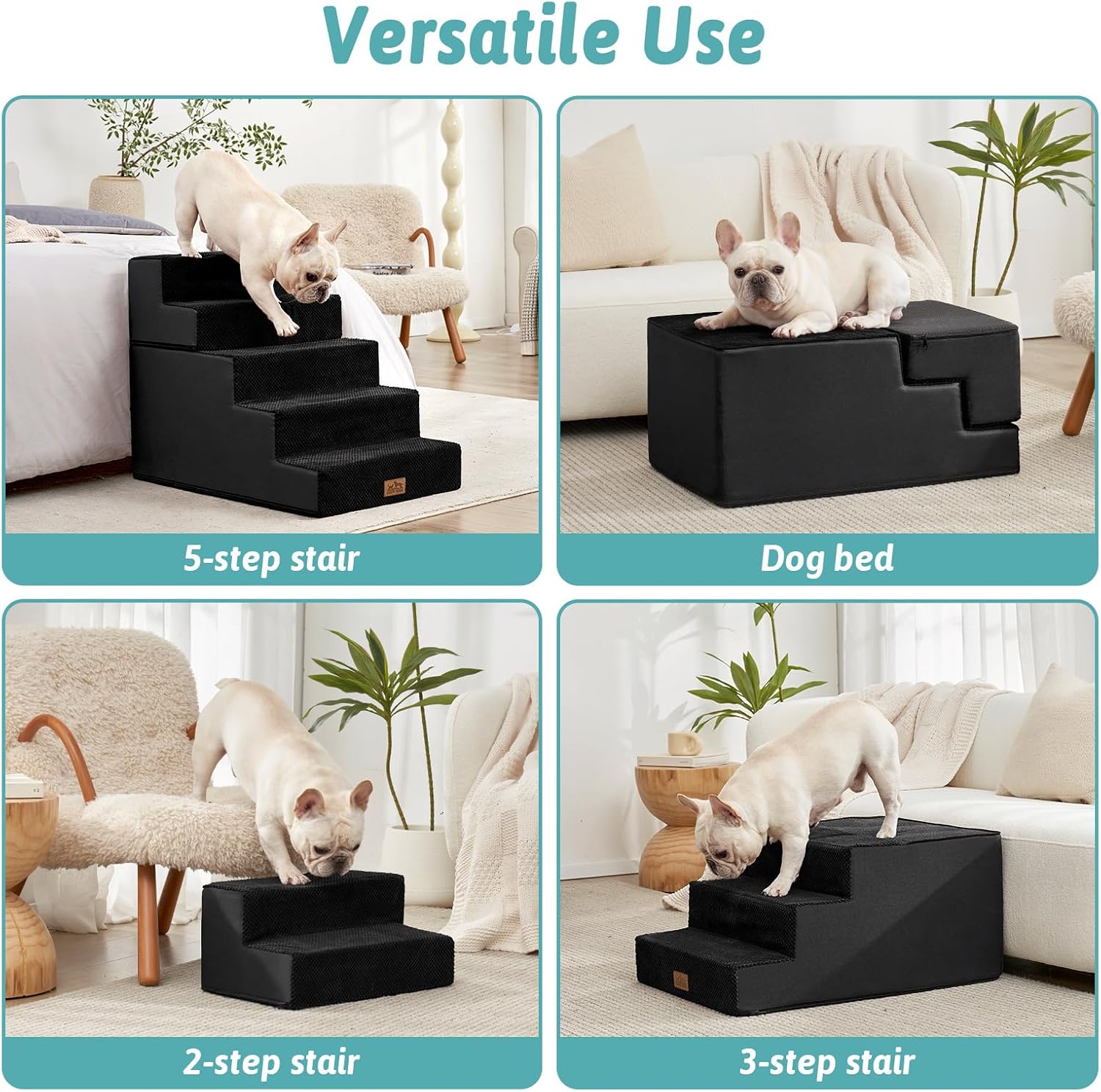 Detalle de COZY KISS Wide 5-Step Dog Stairs for Bed & Sofa (75x50x60cm)