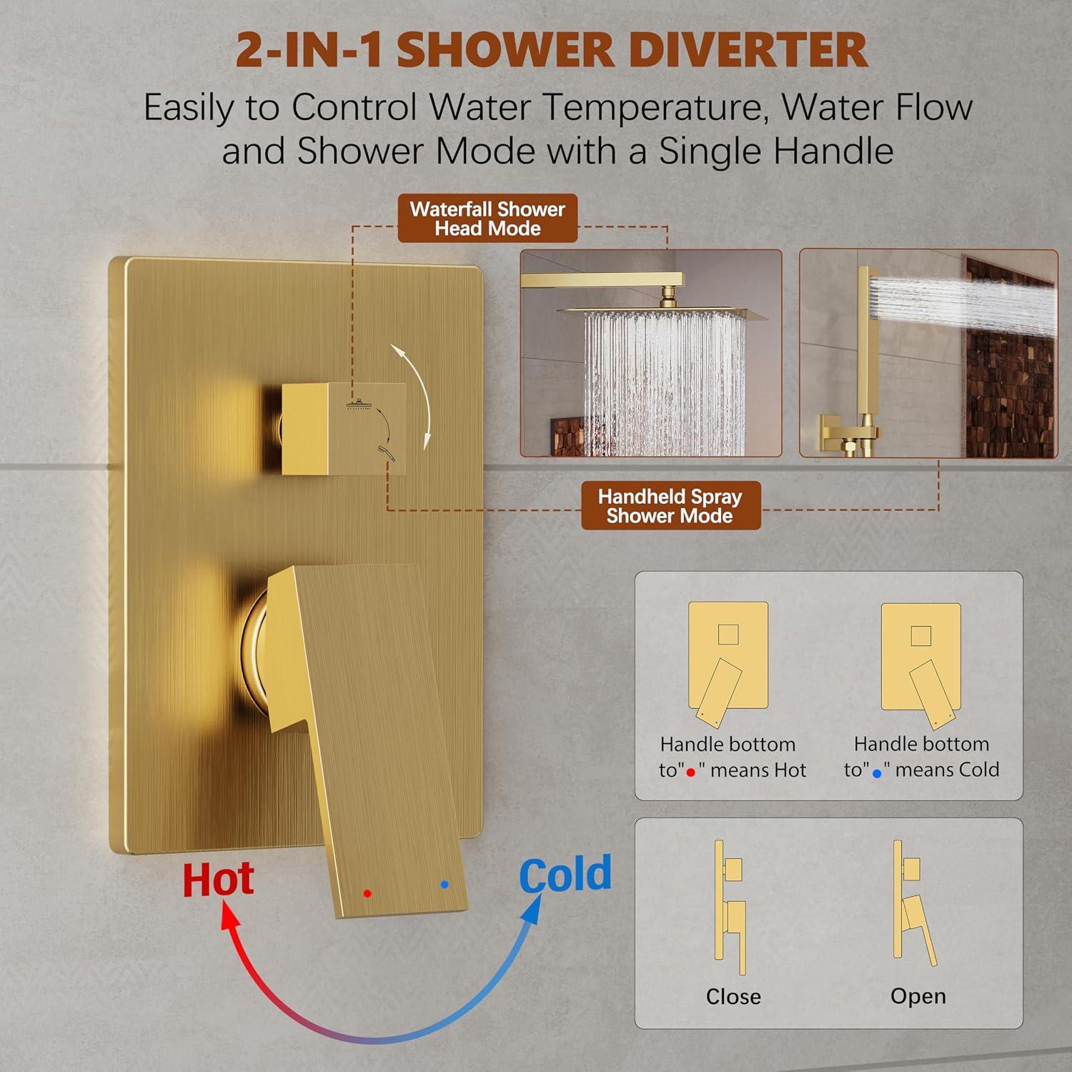 Detalle de Kurpot K103906BG Shower System, 10-Inch Brushed Gold Rain Head and Handheld