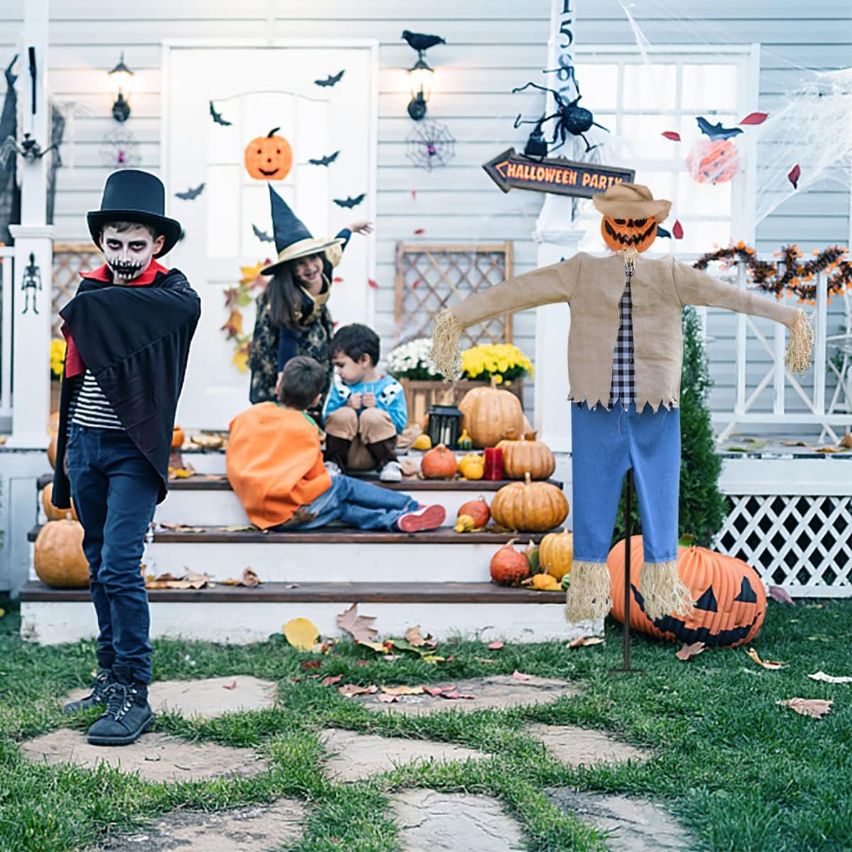Detalle de LarpGears LG-HD – halloweenowy strach na wróble z dynią i metalowym stojakiem