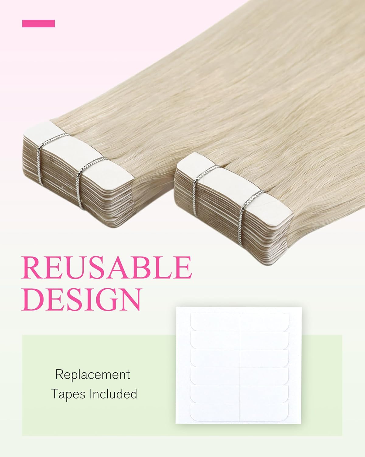 Thumbnail 6 de YoungSee Tape Extensions Echthaar „Invisible Tape“ 50 cm – Platinblond, blondes Echthaar (50 g) #60A