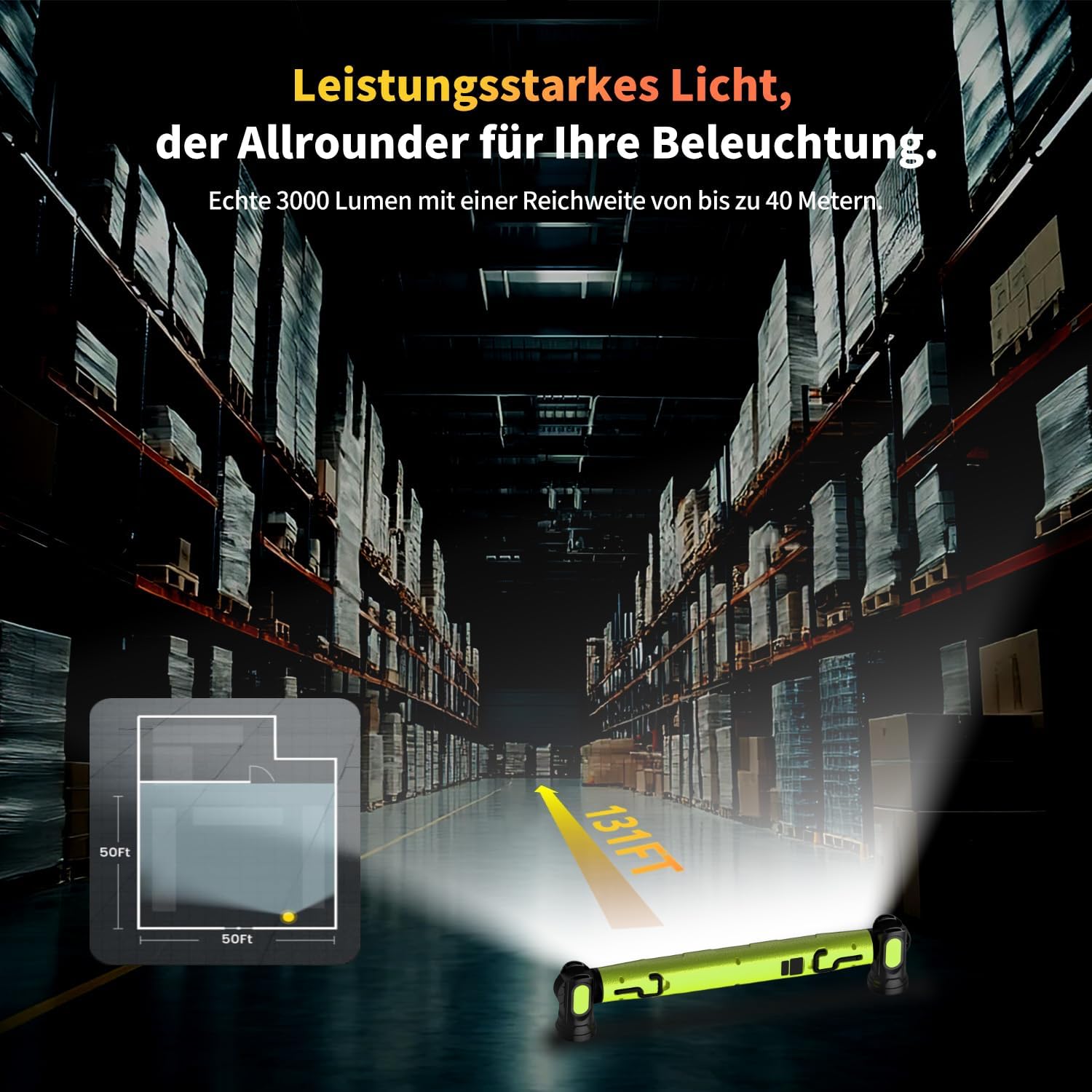 Thumbnail 5 de Magnetisches Arbeitslicht mit Akku: 3.000 lm, 3 Farbtemperaturen, USB‑C Schnellladung und Magnet/Werkstatthaken (grün)