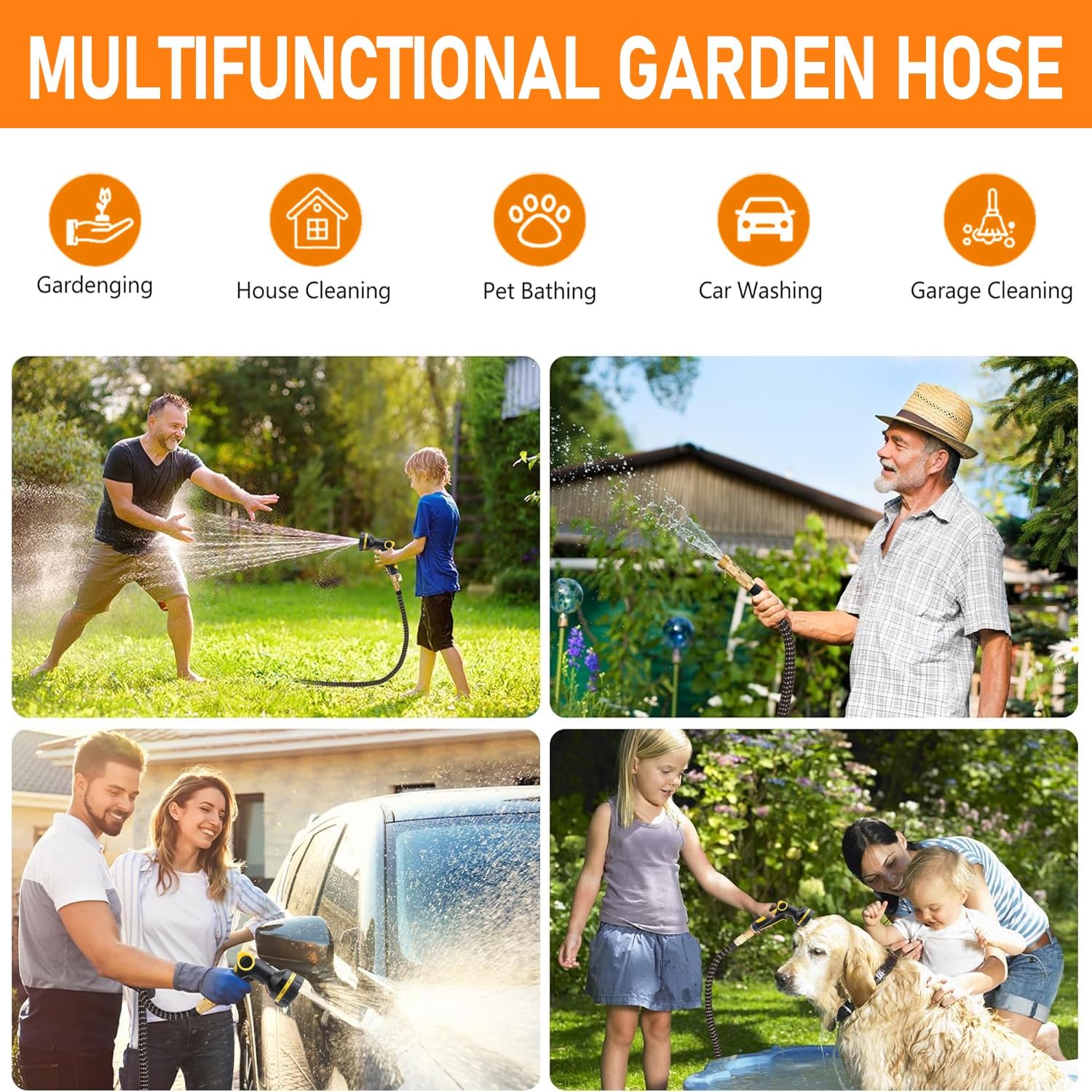 Thumbnail 6 de RIZENCE Upgraded Expandable Garden Hose Pipe 30–100ft with 10-Mode Spray Gun (10m)