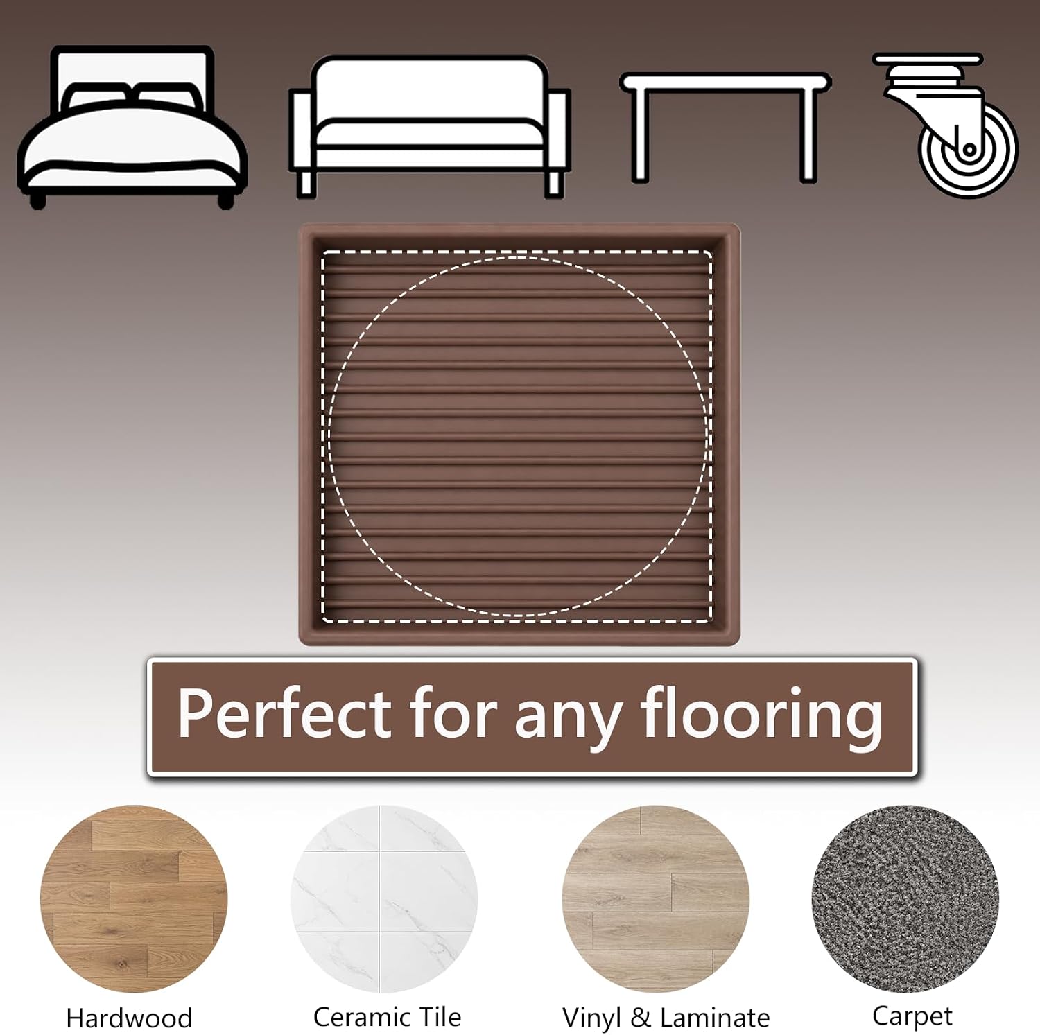 Detalle 2 de Jayen 4 Pcs 3 x 3-Inch Rubber Furniture Caster Cups, Brown