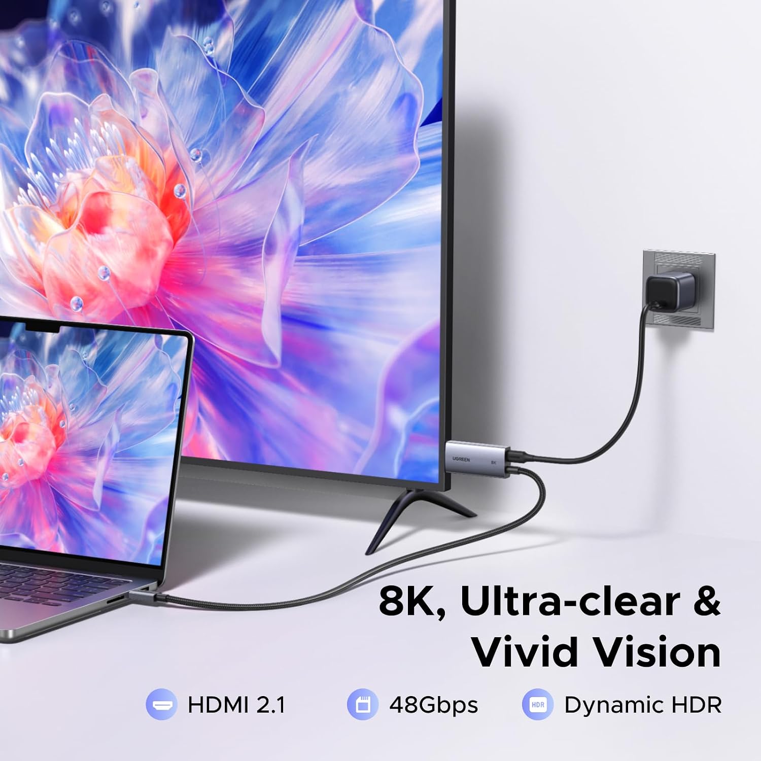 Thumbnail 2 de UGREEN USB C to HDMI 2.1 Cable 140W PD Fast Charger — 8K@60Hz, 4K@240Hz, 1440P@360Hz (2m)