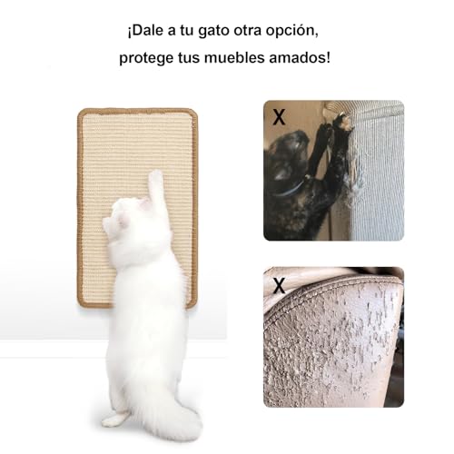 Detalle de FUKUMARU alfombrilla rascador para gatos de sisal natural 50x30 cm (color crema)