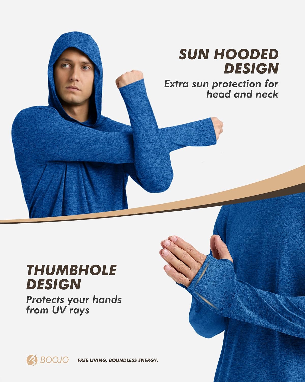 Detalle 2 de BOOJO 4 Pack Sun Hoodie for Men — UV UPF 50+ Long Sleeve Lightweight Running & Fishing Shirts