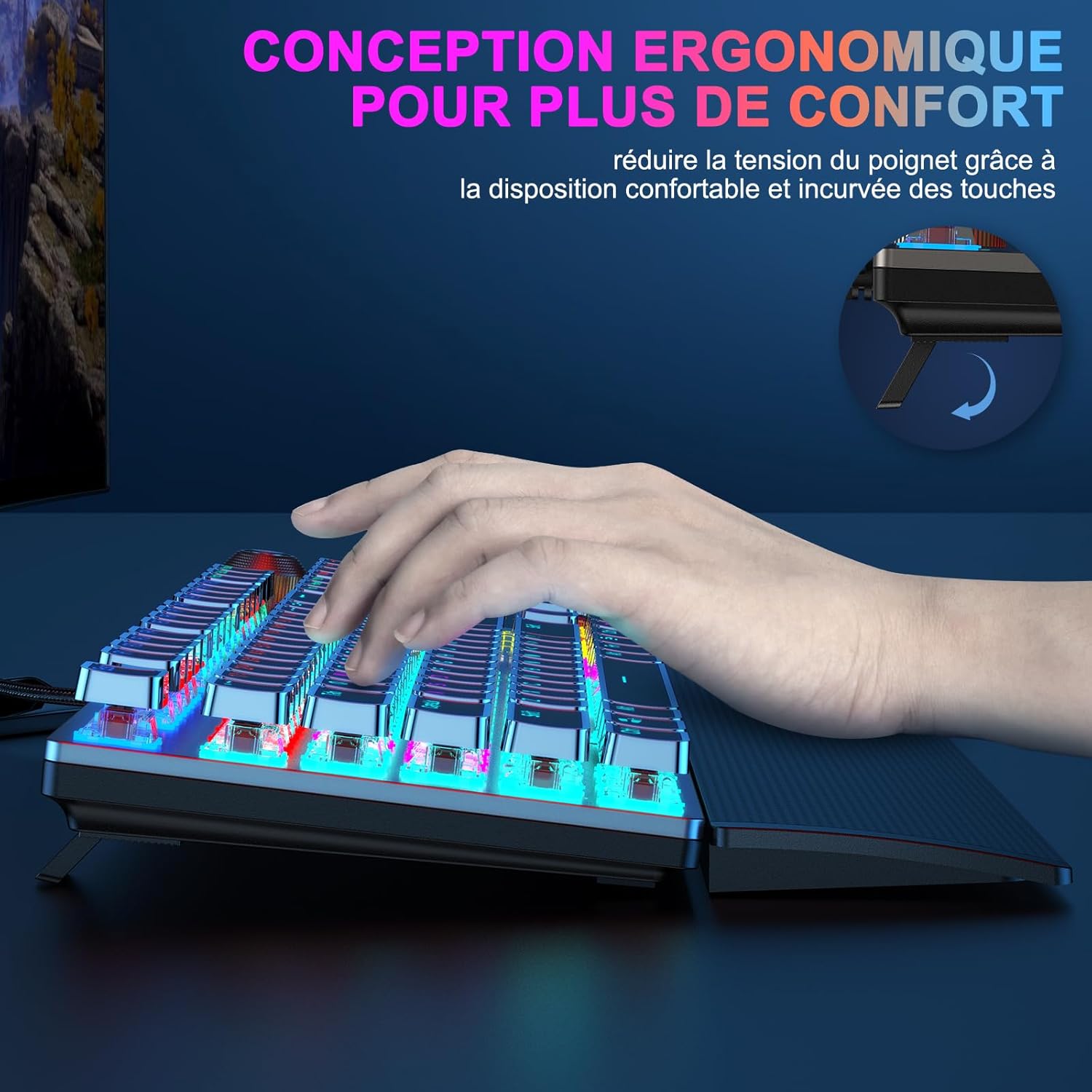 Thumbnail 2 de TECURS Clavier Gaming Mécanique – Clavier Gamer programmable avec Repose-Poignet Magnétique