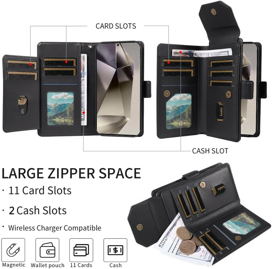 Thumbnail 1 de Asuwish Wallet Case for Samsung Galaxy S24 Ultra 5G: Folio Wallet, Tempered Glass Screen Protector & Detachable Wrist Strap