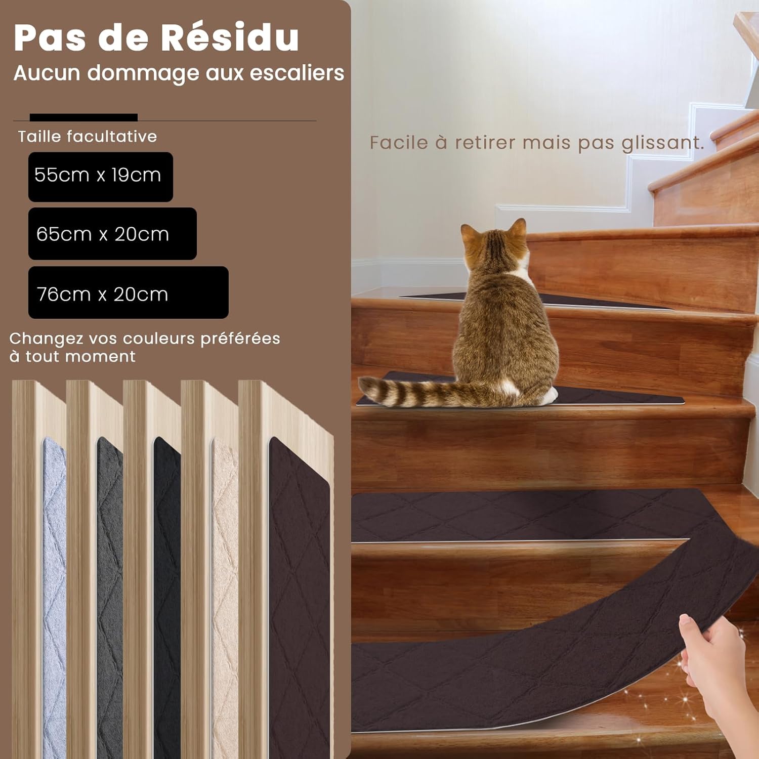 Thumbnail 3 de Homwiz tapis d’escalier antidérapant 55x19 cm