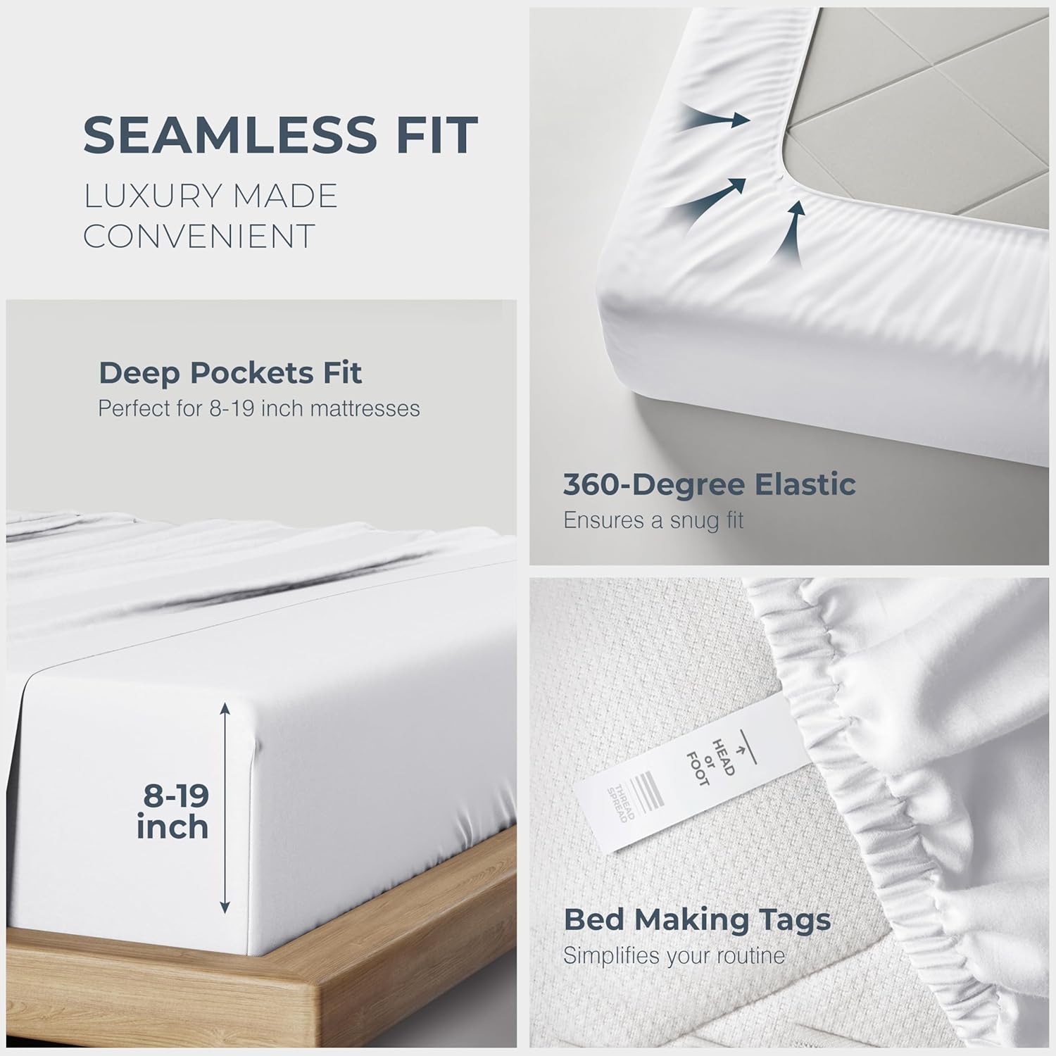 Thumbnail 4 de THREAD SPREAD 1500 Series 100% Egyptian Cotton California King Sheets (4-Piece) — 17" Deep Pocket, White