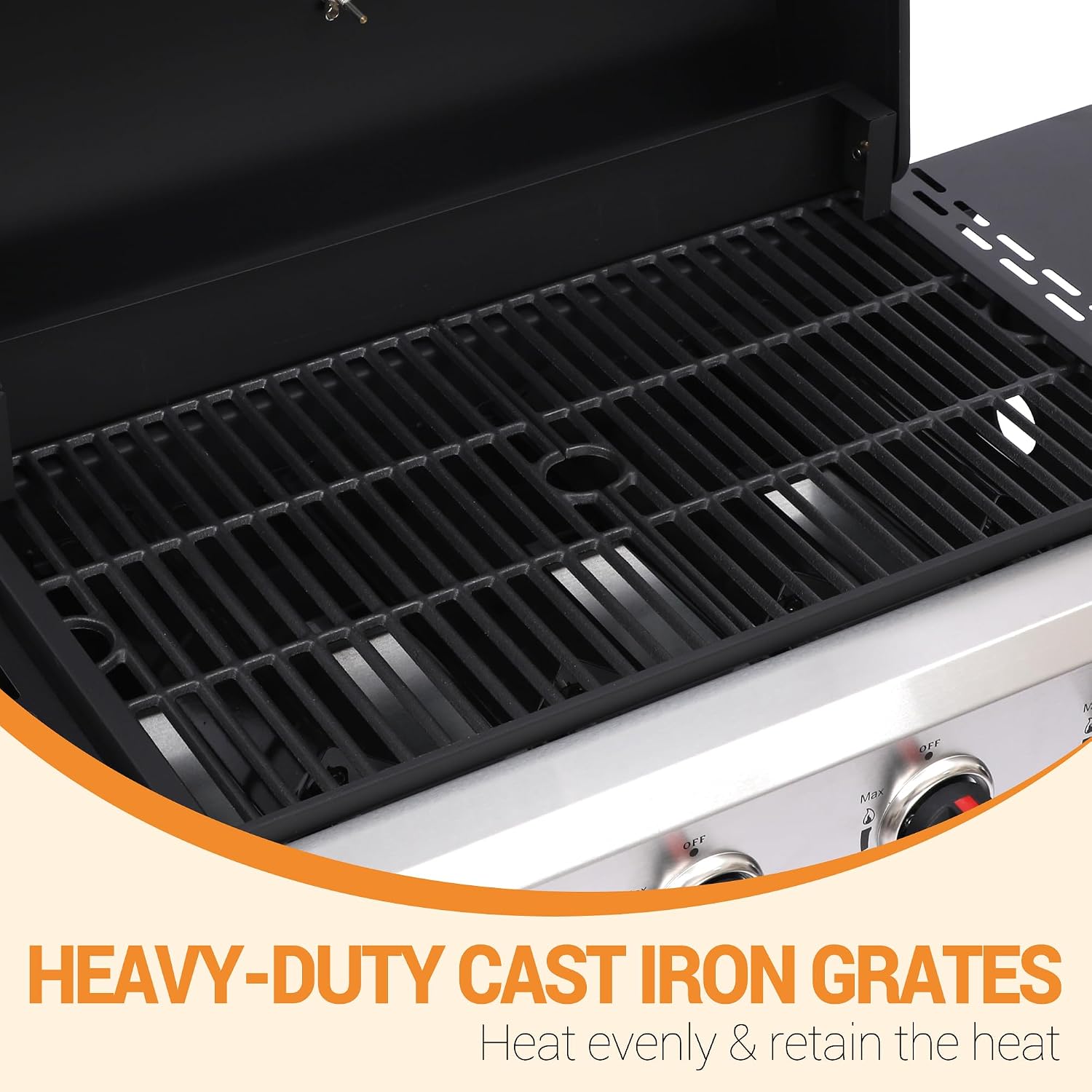 Detalle de GRILL DEPOTS 4-Burner Propane Gas Grill, 40,000 BTU, Cast-Iron Grates