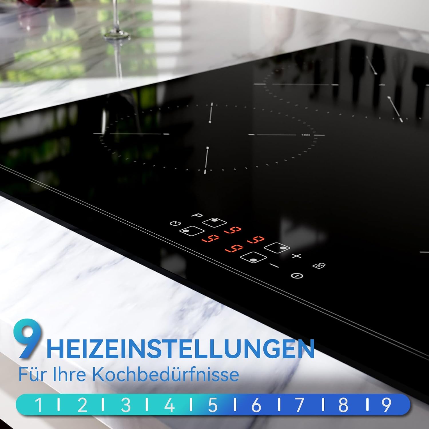 Detalle de Hermitlux Induktionskochfeld 60 cm mit 4 Zonen, Booster & Touch-Bedienung (9 Leistungsstufen)