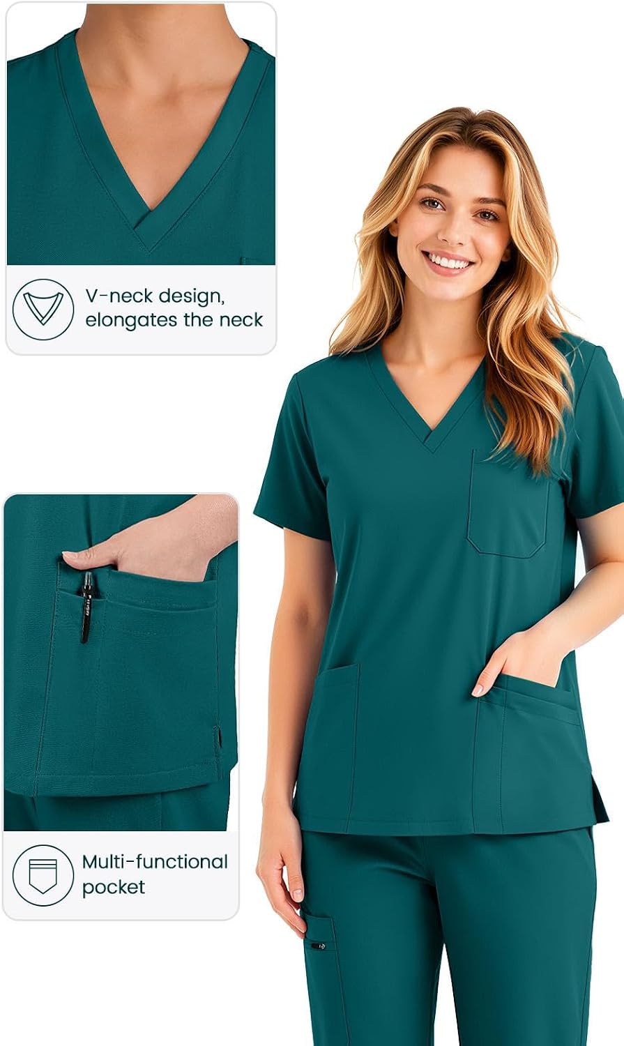Detalle de Eadflie Women's Scrub Set with 9 Pockets