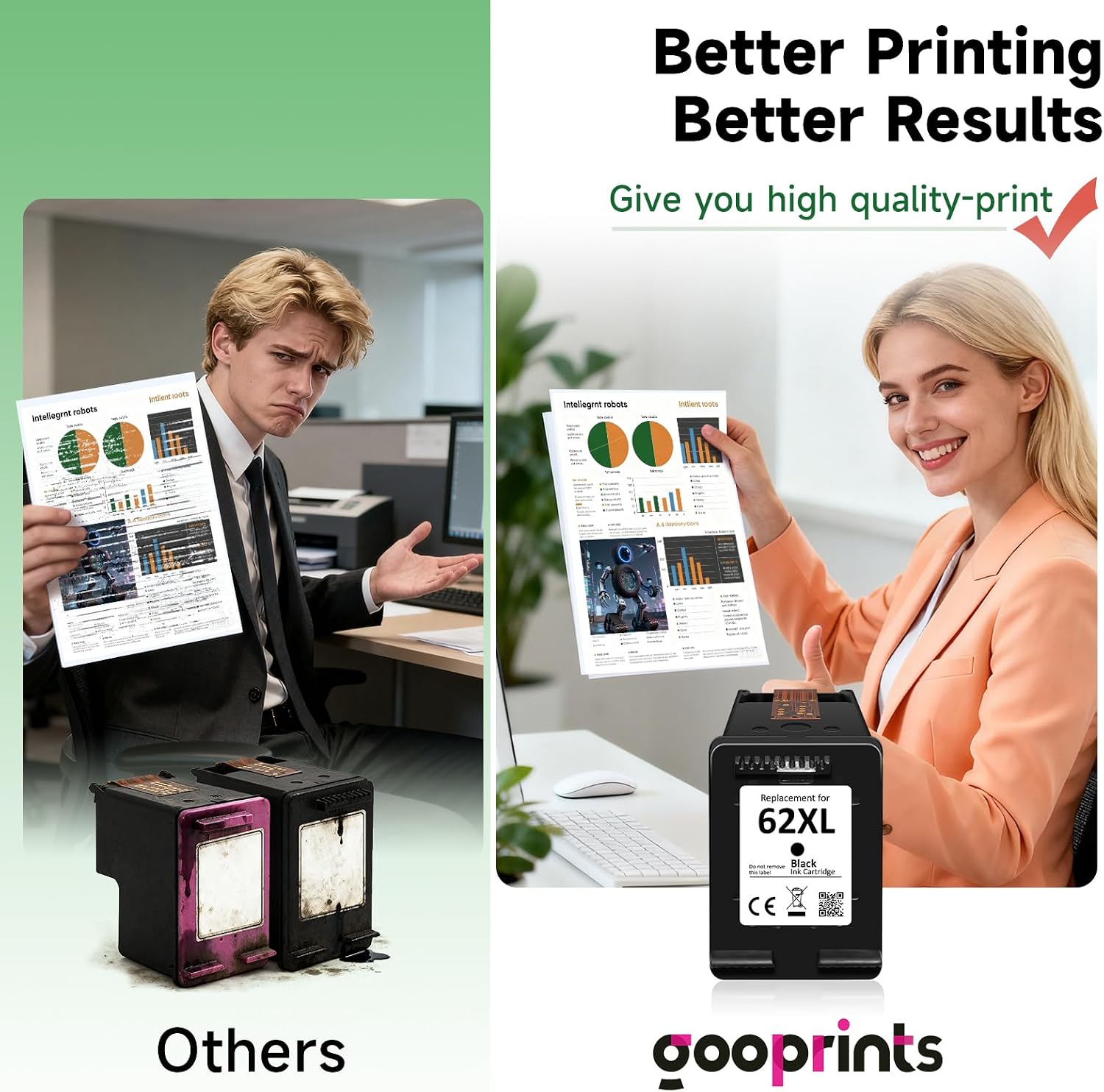 Detalle de 62XL Black High Yield Ink Cartridge Replacement for HP – Broad Compatibility & Solid Value