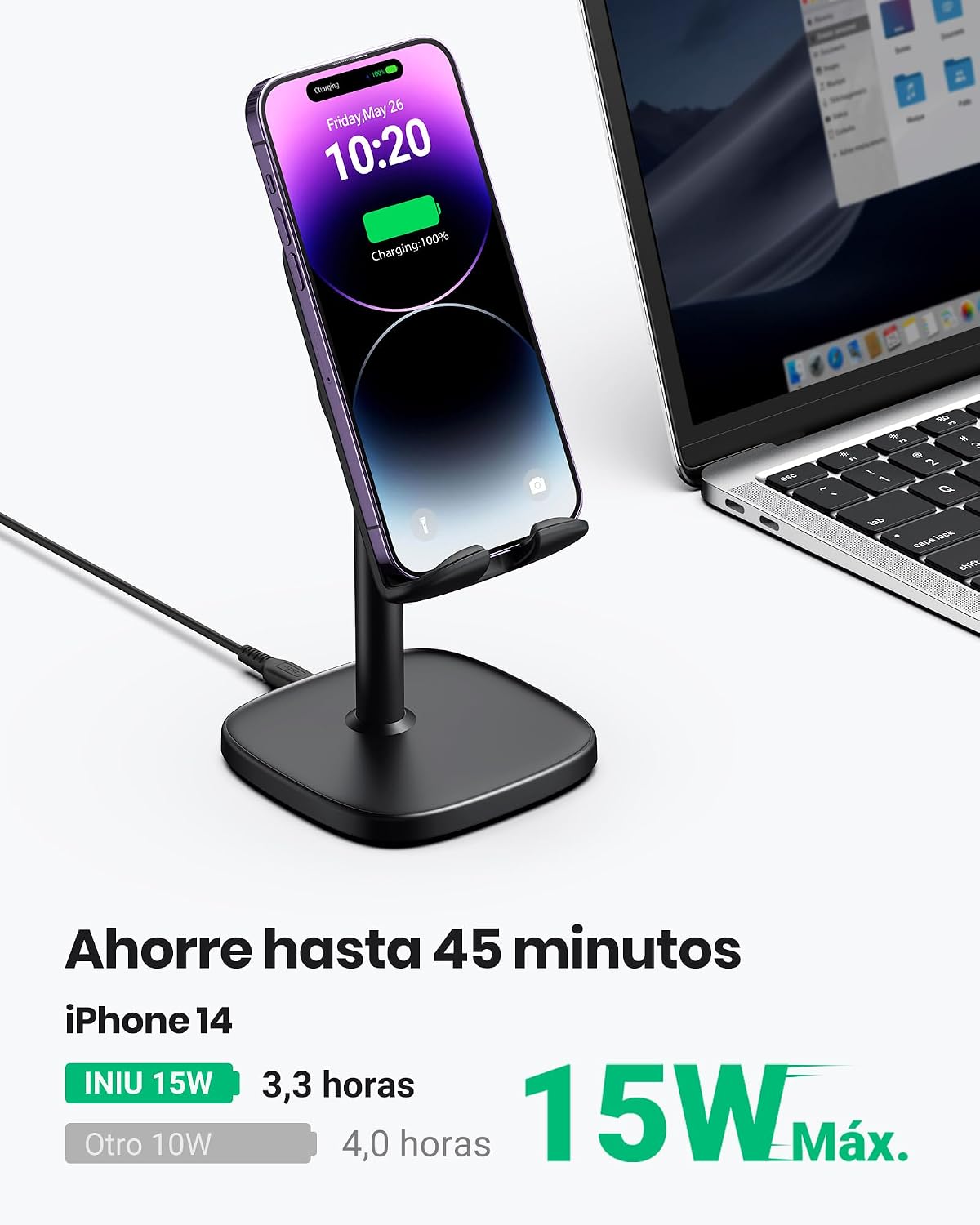 Detalle 2 de INIU Cargador Inalámbrico Rápido 15W