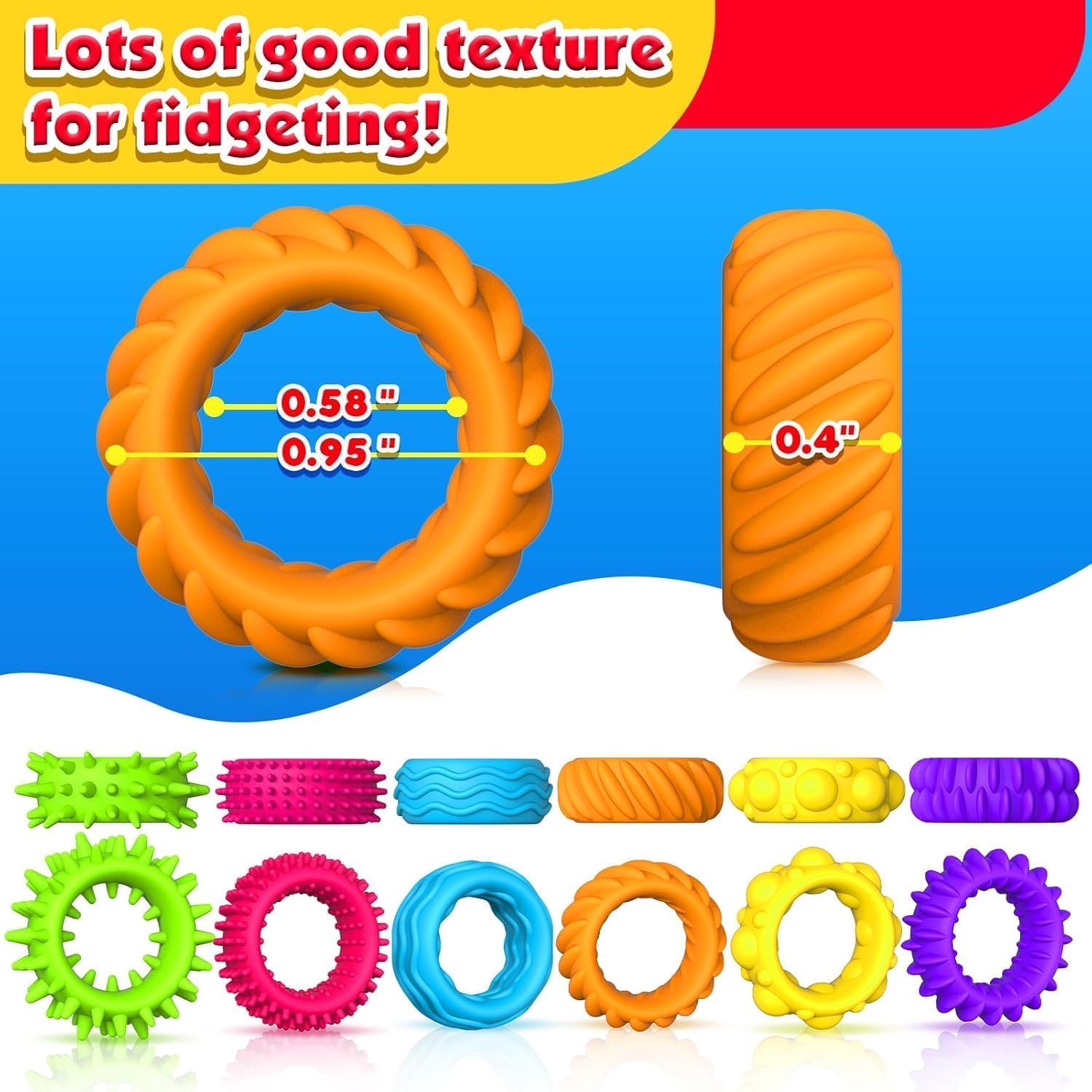 Detalle de JoyJoyful Fidget Ring Toys – 18 Stück sensorische Zappelringe zur Beruhigung für Kinder und Erwachsene
