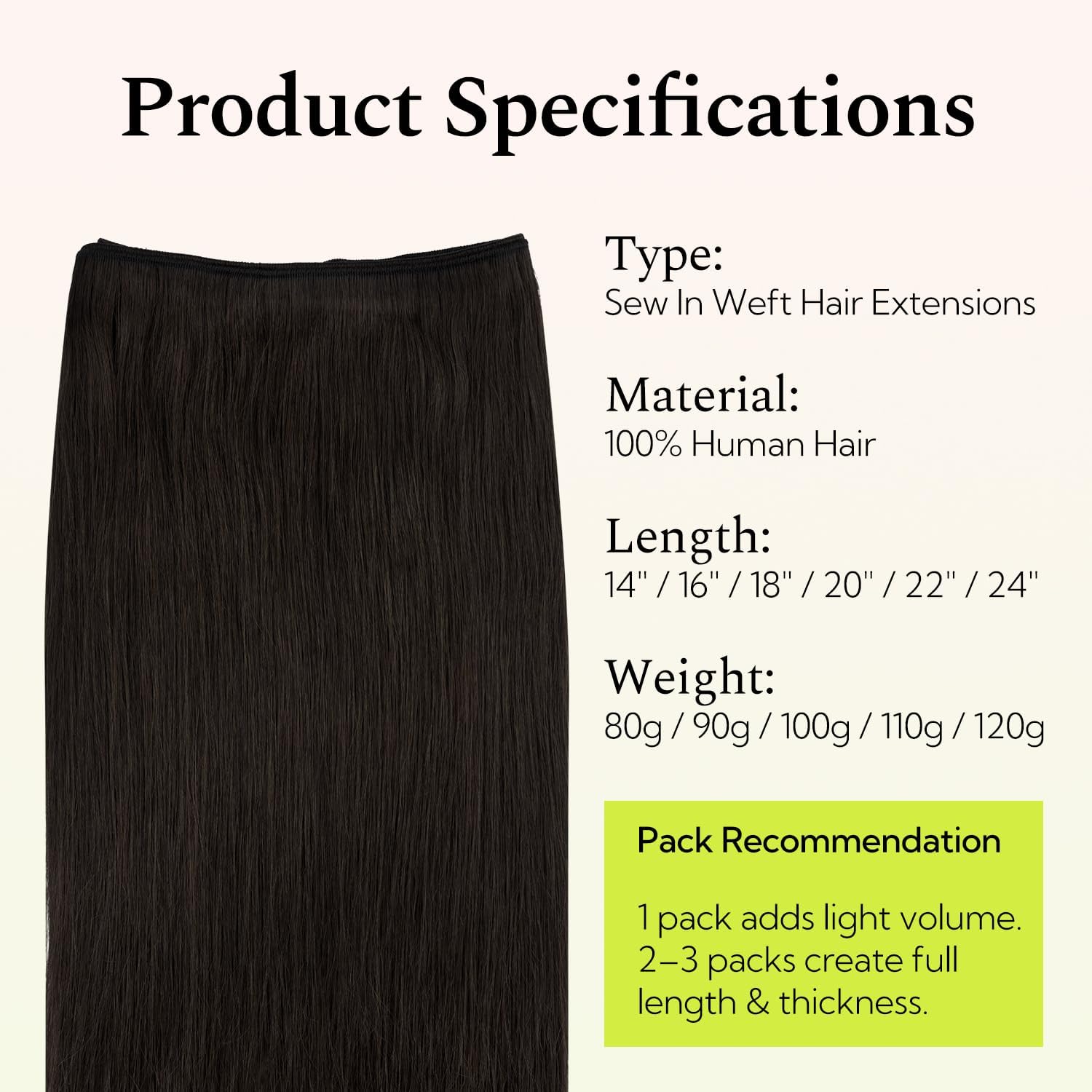 Detalle 2 de HOTBANANA Extension a tessitura di veri capelli Remy, lisci castano scuro 50,8 cm – Treccia completa per la testa