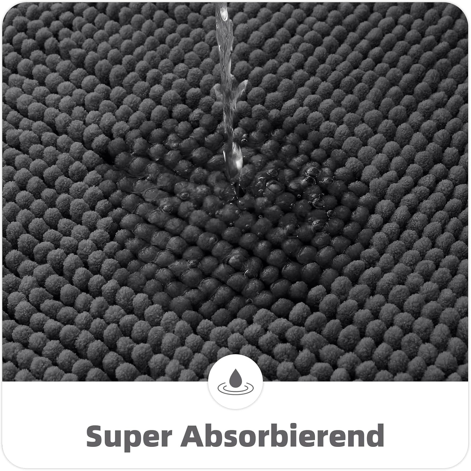 Thumbnail 4 de OLANLY Chenille Badematte 50 x 80 cm dunkelgrau – rutschfest, weich und saugfähig