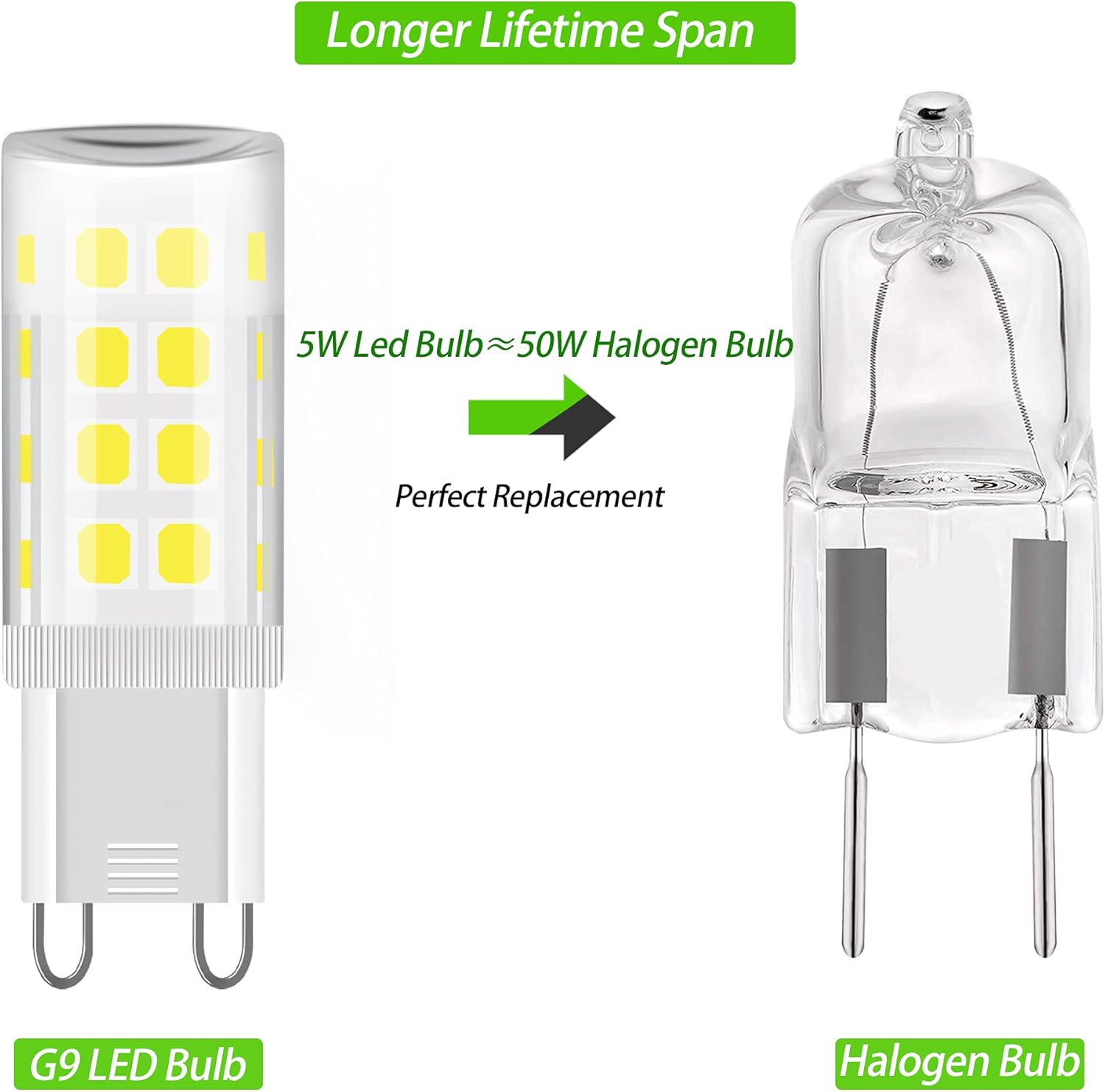 Thumbnail 1 de ZEIYEI G9 LED Bulbs 5W (40-50W Halogen Equivalent) 6000K Cool White, 450LM, Non-Dimmable, 6 Pack
