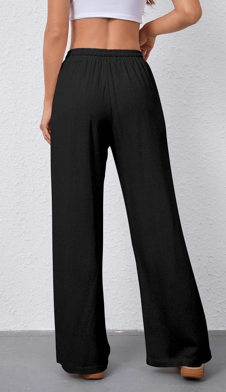 Detalle 2 de hellobaby Women's Cotton-Linen Palazzo Pants, Wide Leg with Drawstring Waist