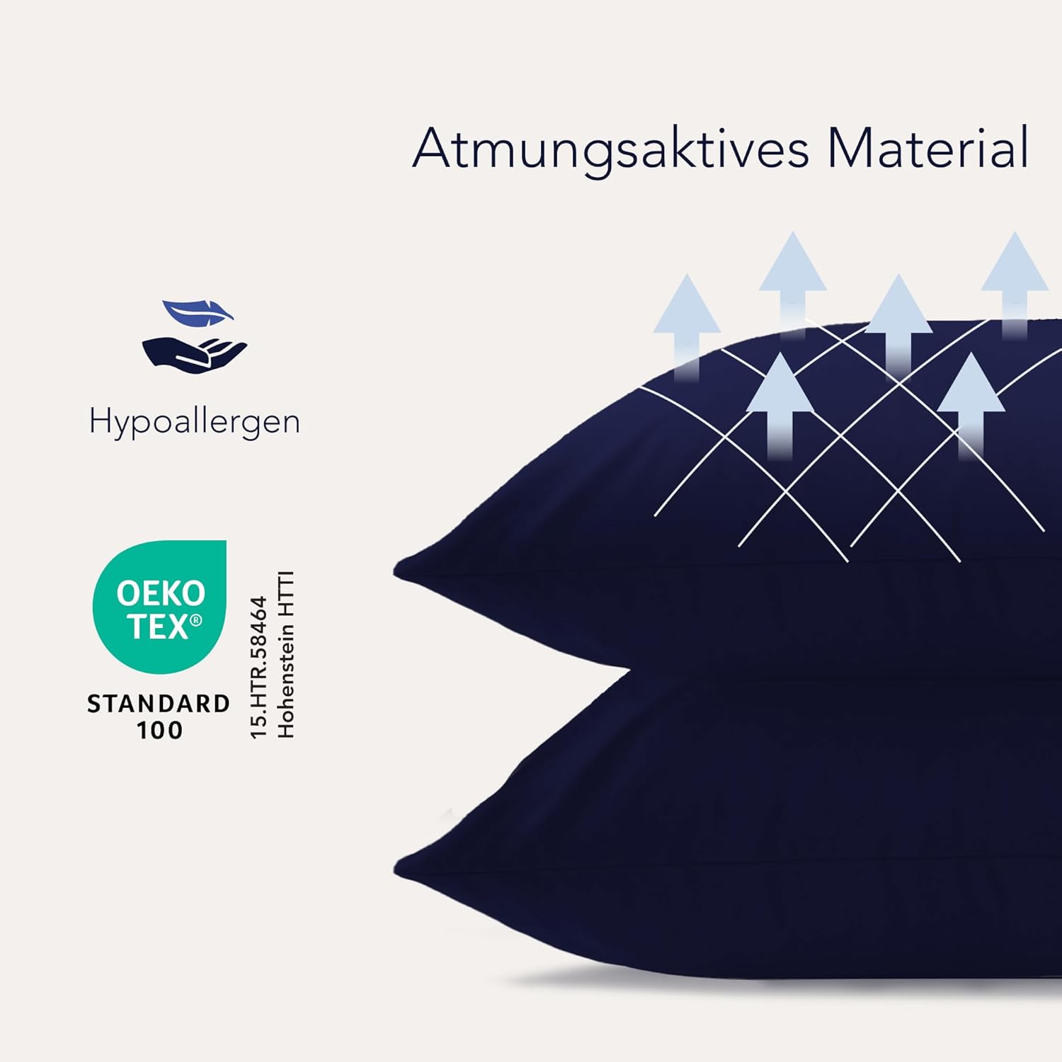 Thumbnail 2 de Dreamzie Kissenbezug 40 x 80 cm (Set mit 2) – 100% Jersey Baumwolle, dunkelblau