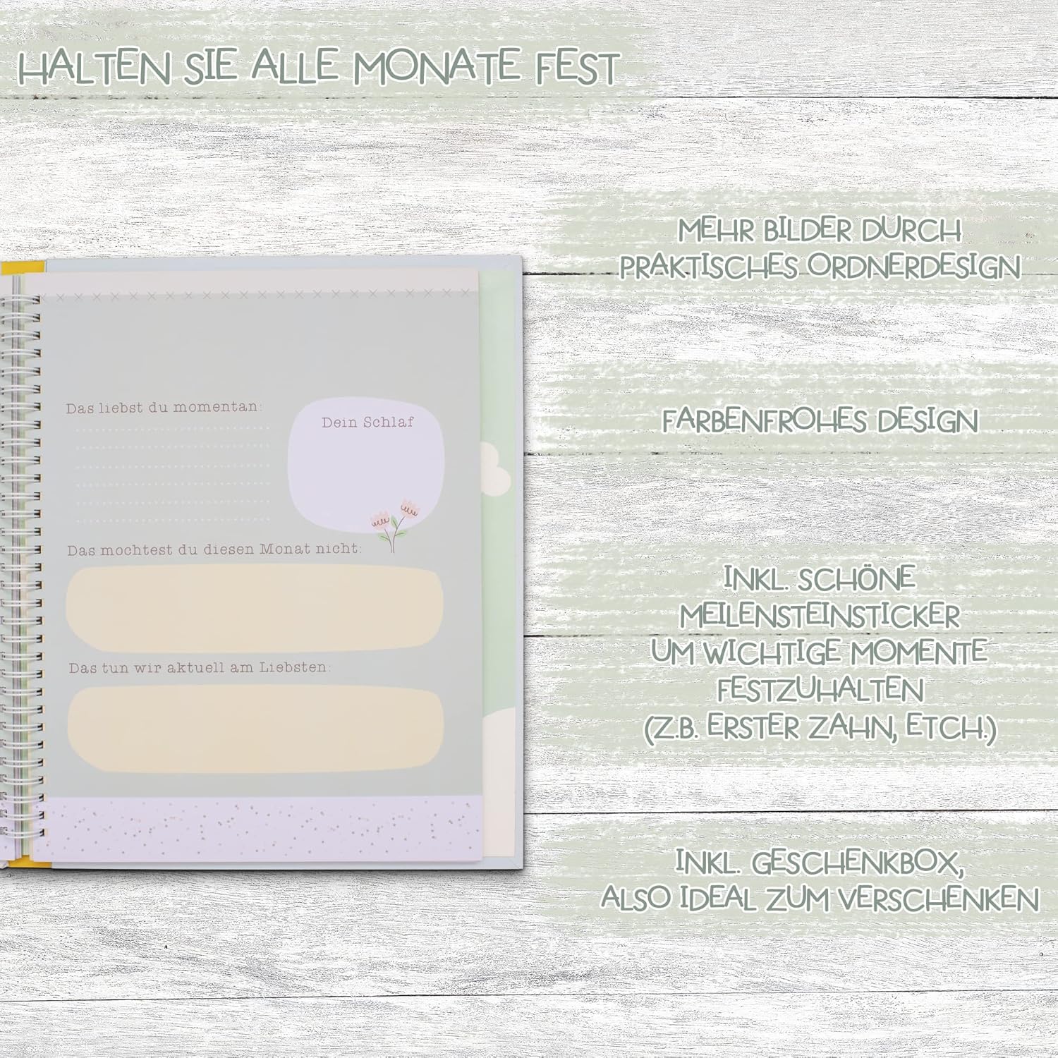 Thumbnail 3 de MilaBoo Unser Wunder: Babyalbum fürs erste Jahr mit Meilensteinstickern (Ringbuch, 29,5 x 23,5 cm)